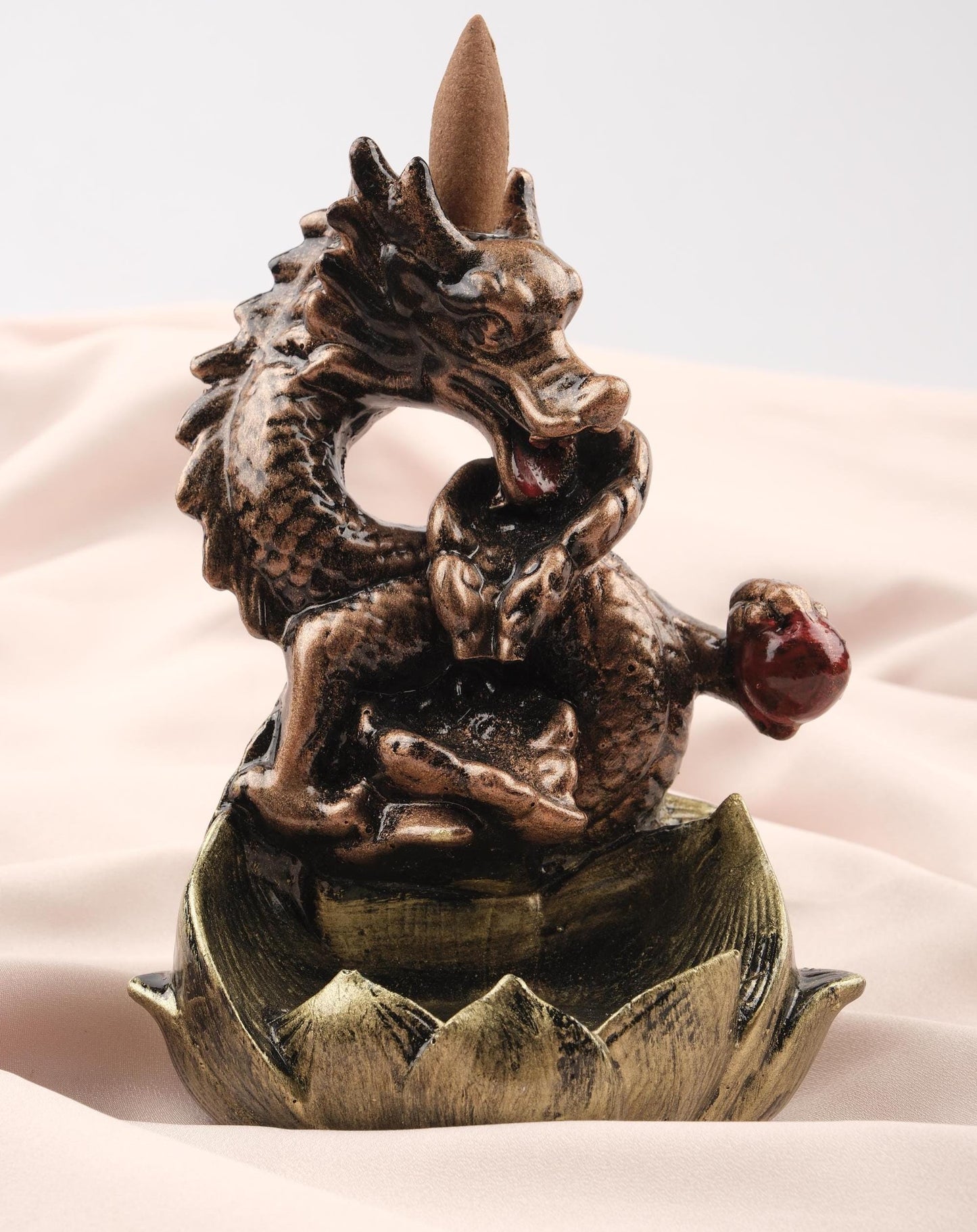 Gold Exotic Dragon Backflow Incense Burner | Authentic Smoke Waterfall for Cone and Backflow Incense , Incense Accessories for Yoga Lovers
