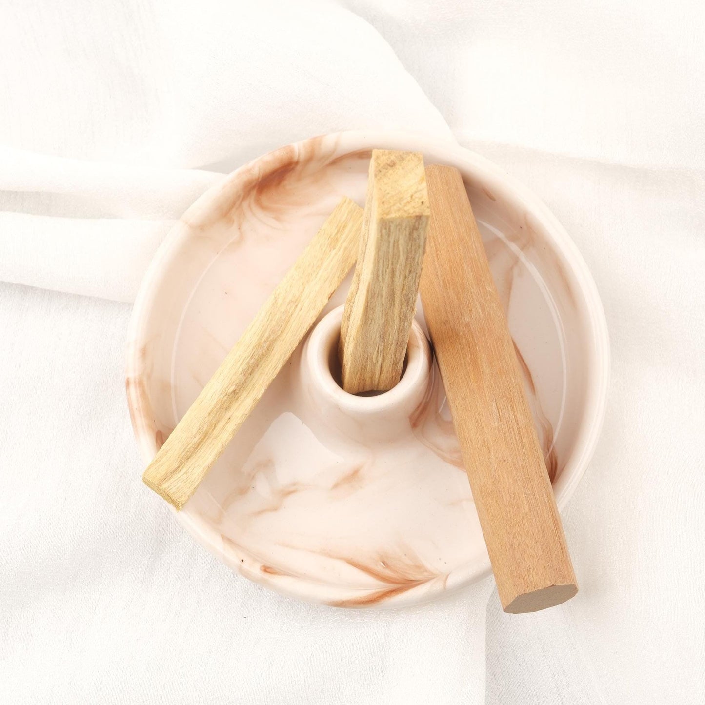 Creme And Coffee White Ceramic Palo Santo Holder with Stick, Energy Cleansing Ash Catcher For Smudge Or Aromatherapy 14x14x2cm Sandal Tray