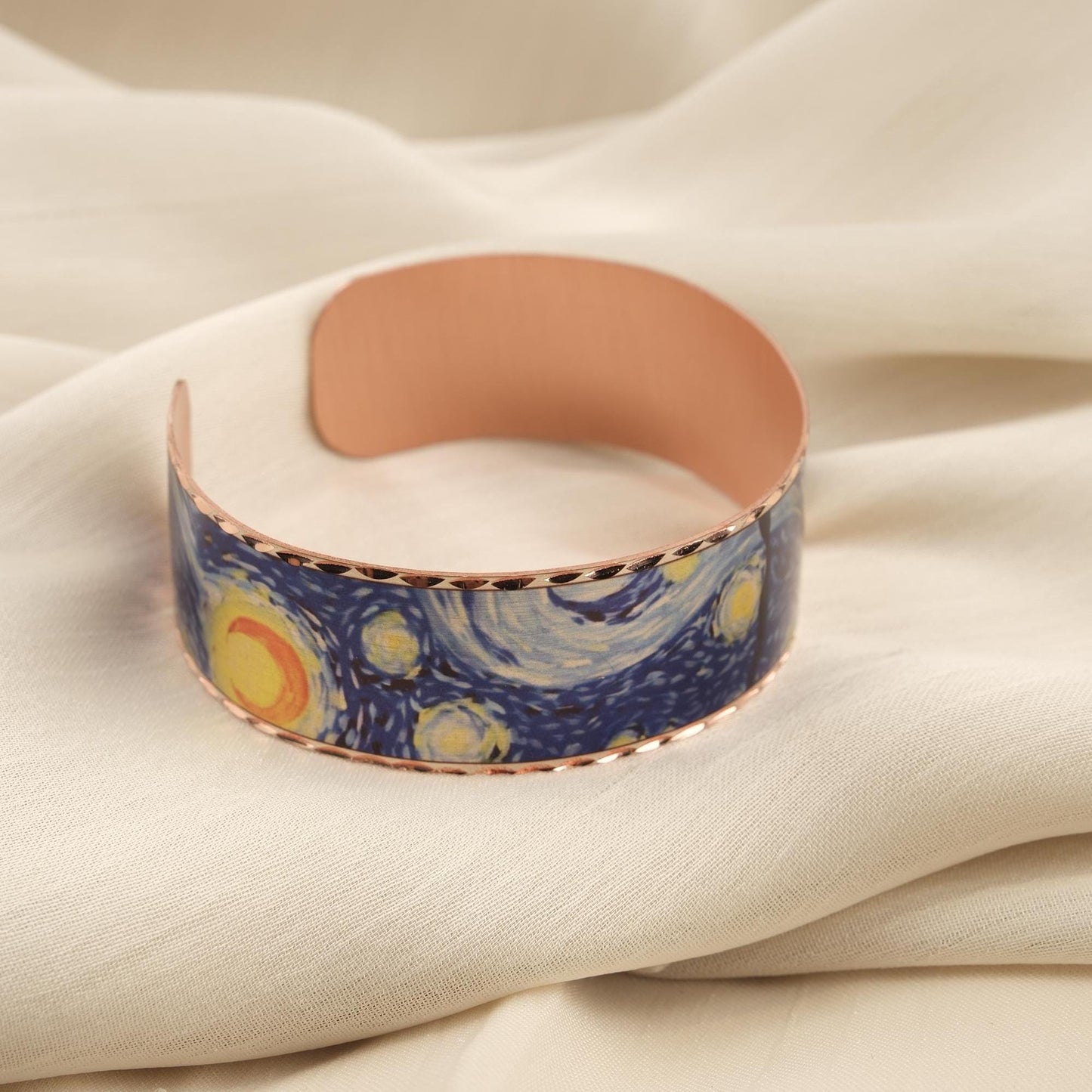 Vincent Van Gogh "The Starry Night" Bracelet in Pure Copper, Handmade & Artistic Adjustable Cuff | Antique Looking, Vintage Style Gift