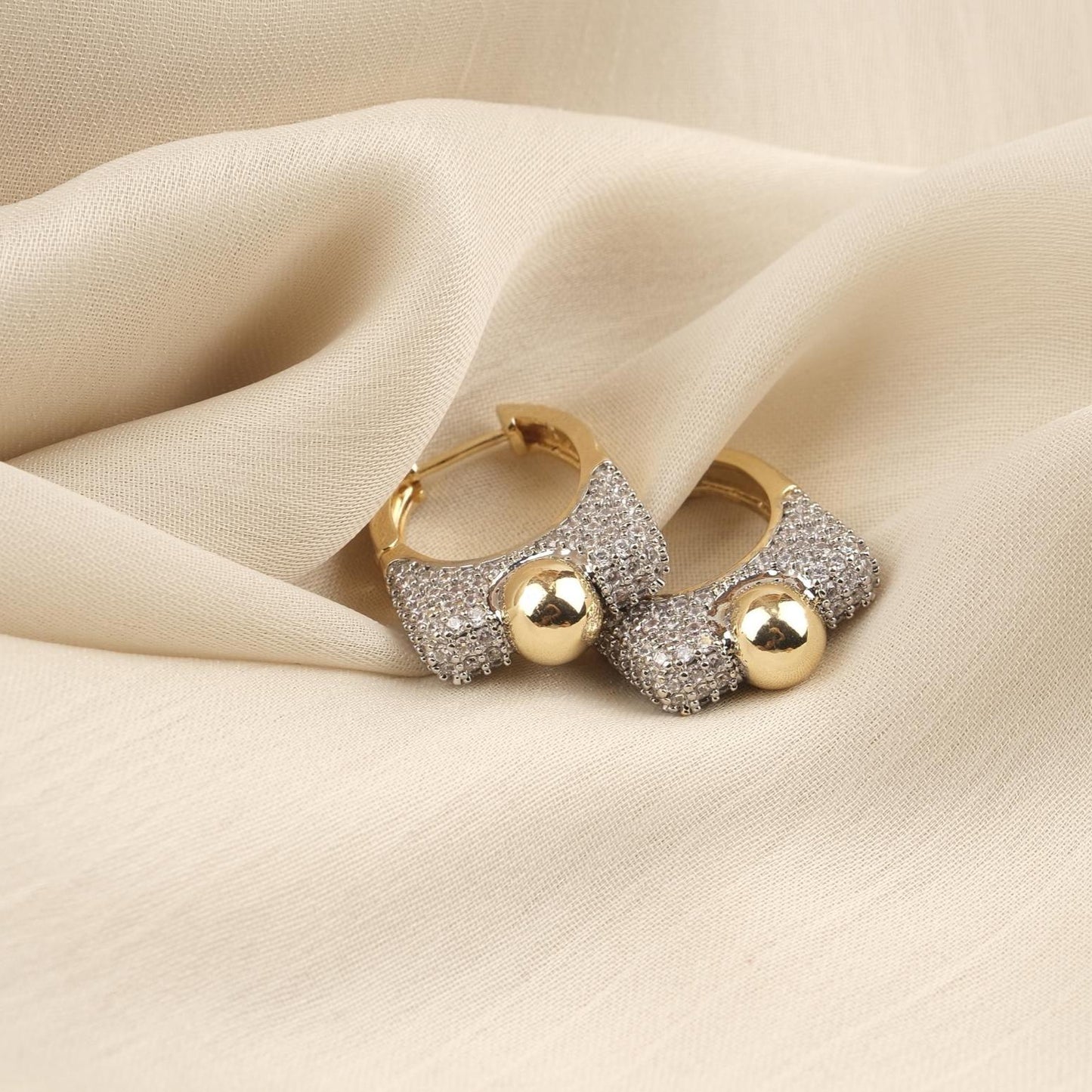 Gold Plated Silver Stud Earrings with Mini Diamond Detailing, Classic Hoop Design, Art Deco Style, Luxury Look, Hypoallergenic and Timeless
