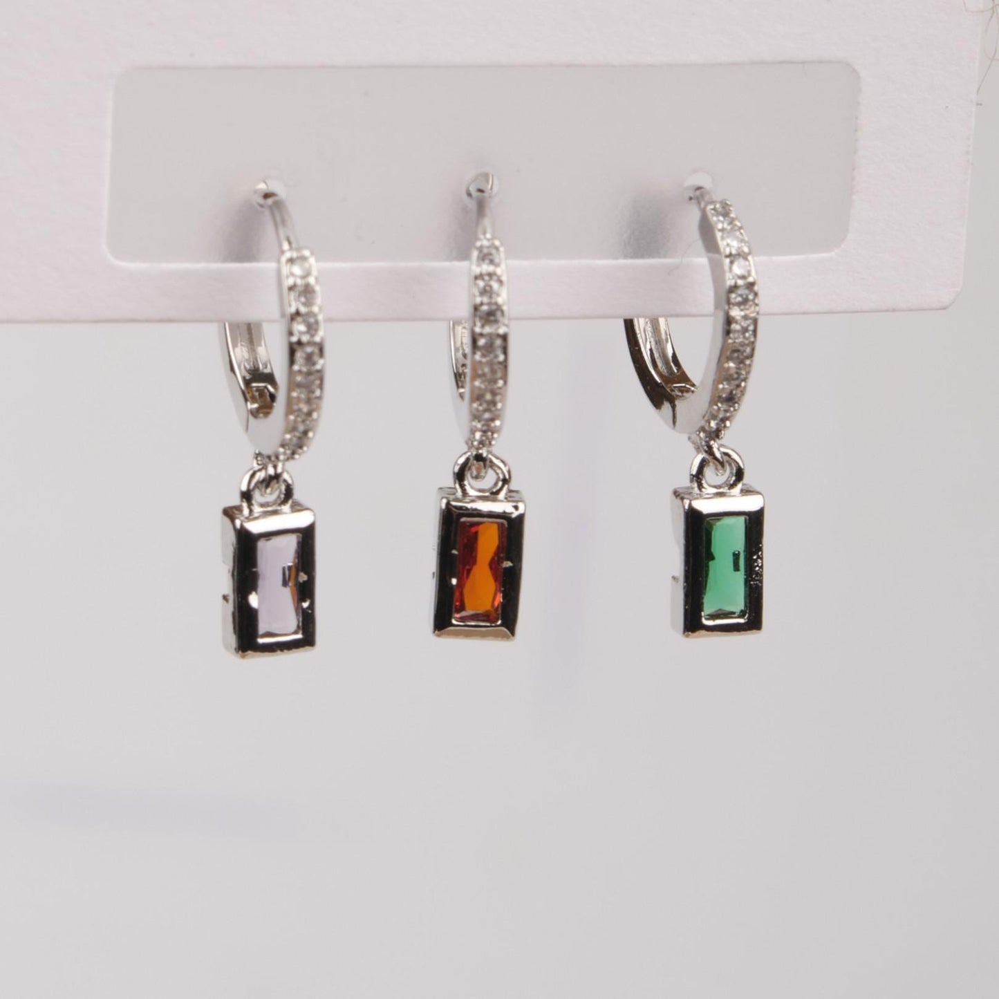 Silver Emerald Hoop Earrings Set Of 6, Minimalist And Timeless Jewelry For Women, Hypoallergenic Brass Elegance
