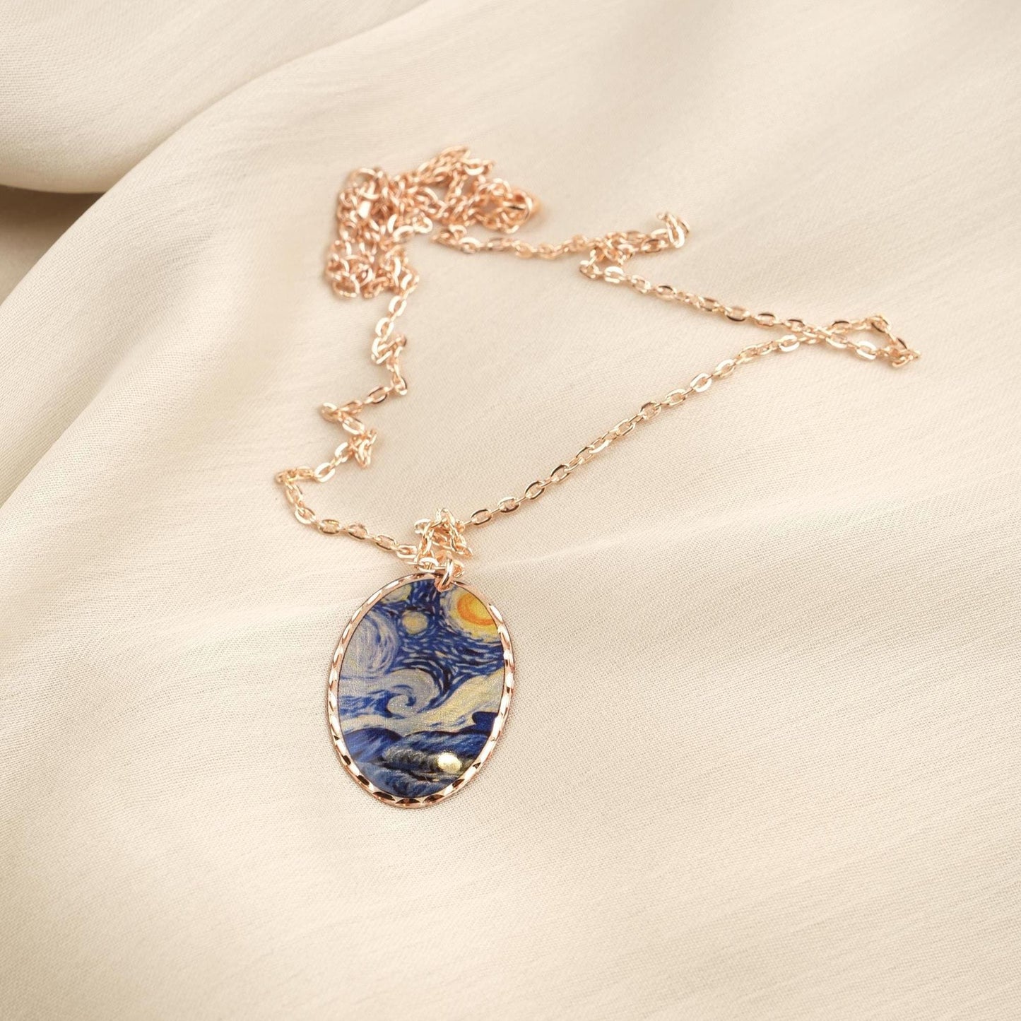 Vincent van Gogh "The Starry Night" Necklace in Pure Copper, Artistic Pendant &| Handmade Antique Looking Vintage Style Gift, Art Lovers