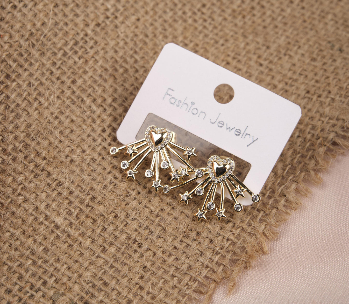 Gold Heart And Star Arrow Earrings, Summer Love Statement Hoops For Women, Light-Filled Fashion Made In Brass