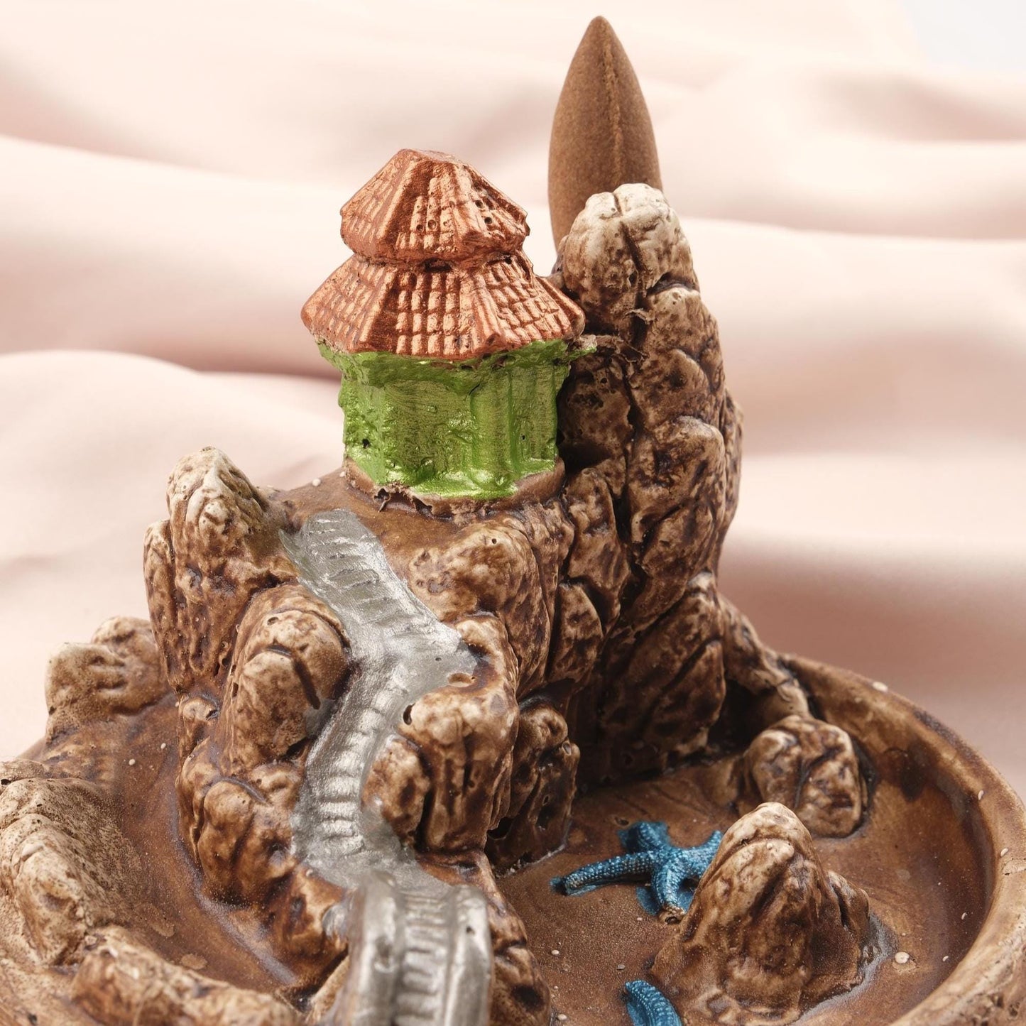 Castle & Beach Backflow Incense Burner in Unique Style , Yoga Lovers' Accessories, Backflow Incense Holder with Starfish and River