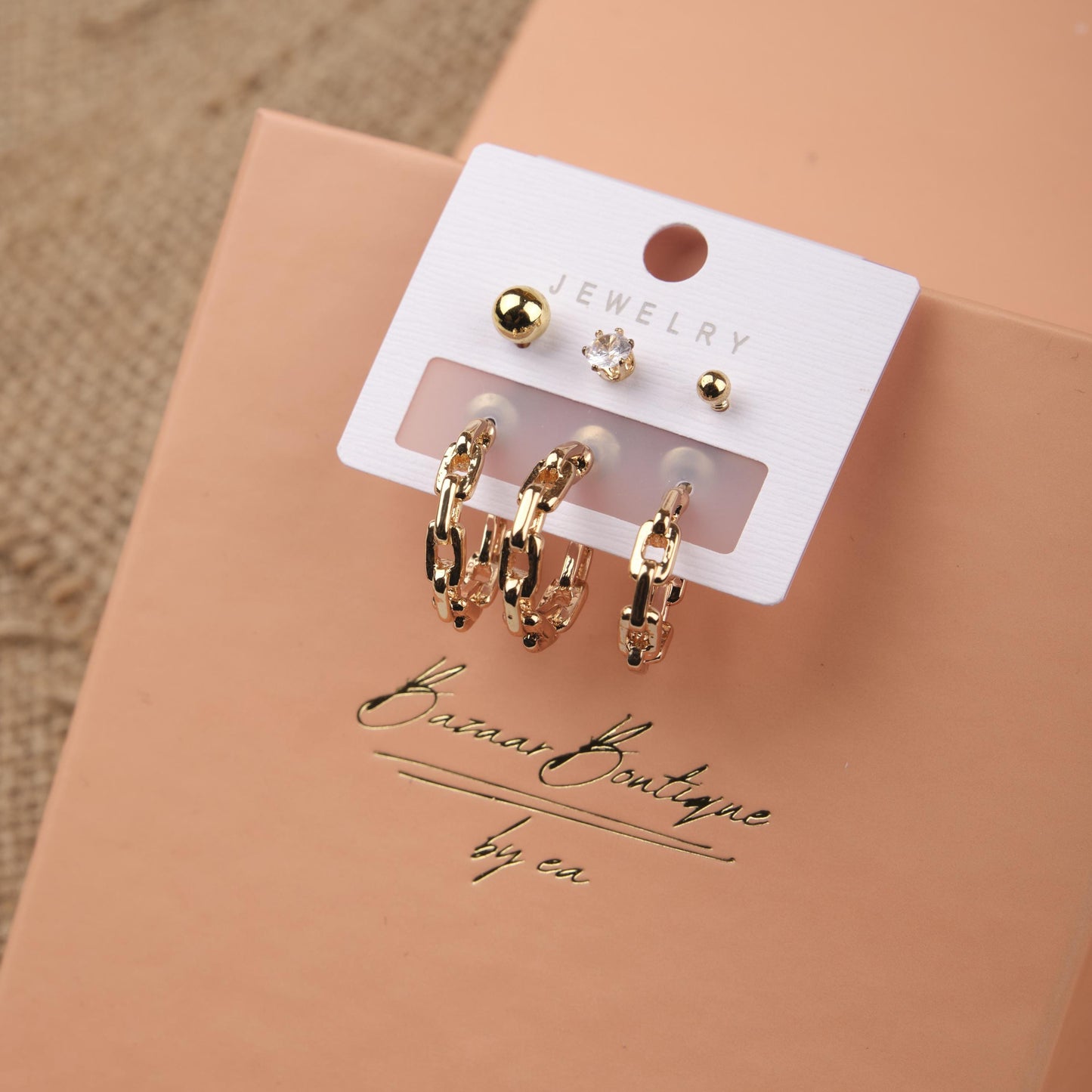 Gold Chain Piercing Hoop Earrings Set Of 6, Edgy Yet Elegant Jewelry For Women, Hypoallergenic Gift Set In Brass