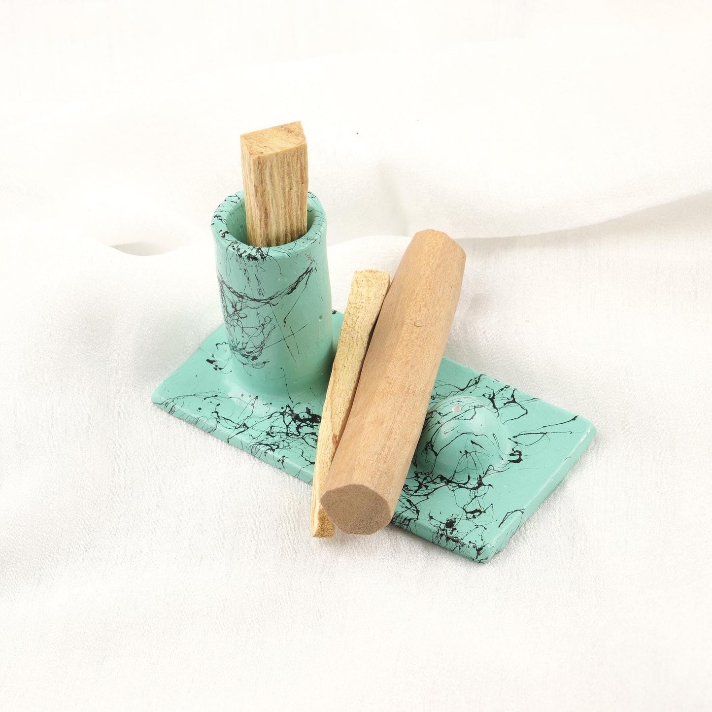 Gray And Black Epoxy Marble Design Palo Santo Holder | Ash Catcher Plate For Cleansing Or Smudge | 13x7x8cm