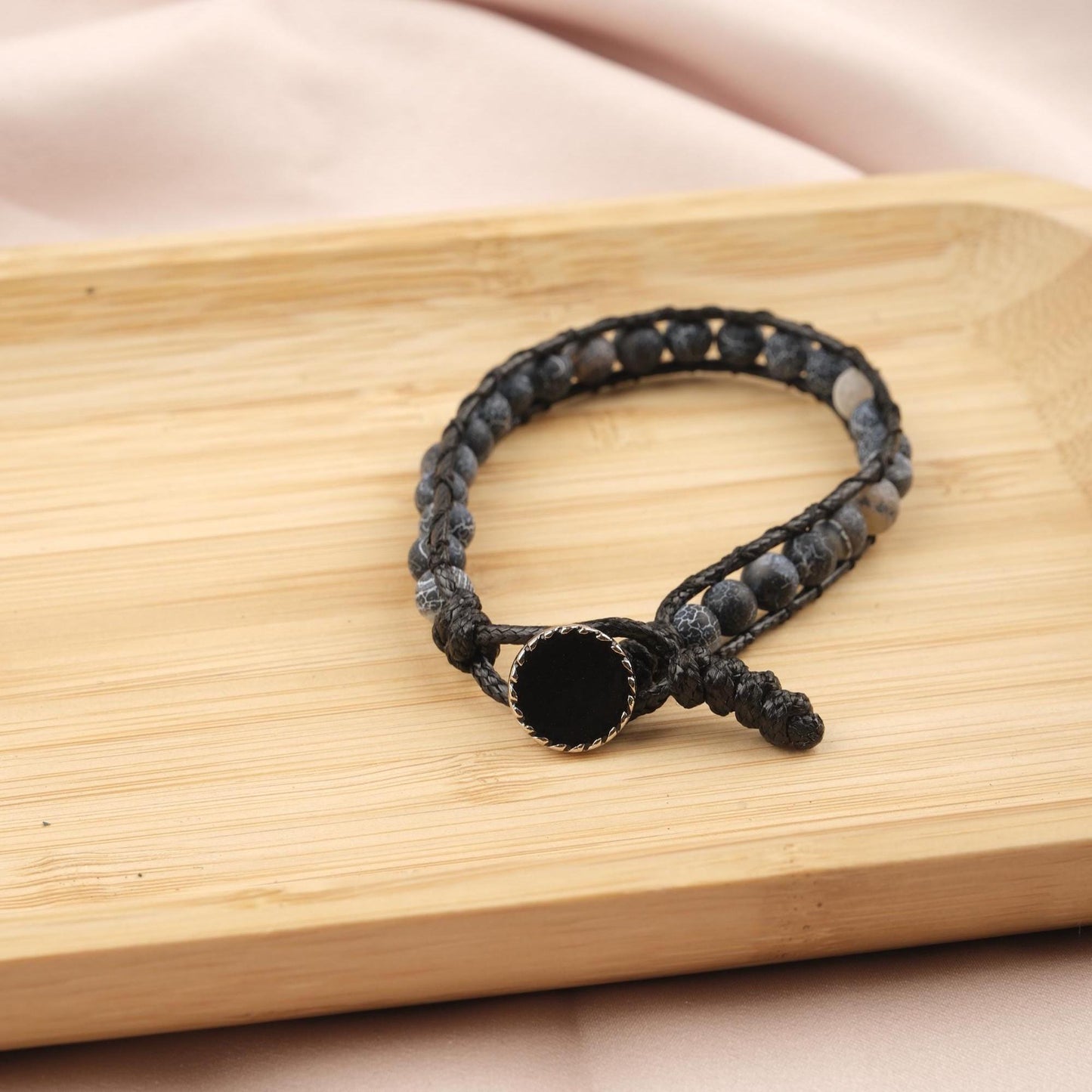 Stone of Clarity, Amethyst & Leather Bracelet for Men, Purple Crystal Bracelet Gift with Hematite, Stylish Wristband, 21cm / 8.26in