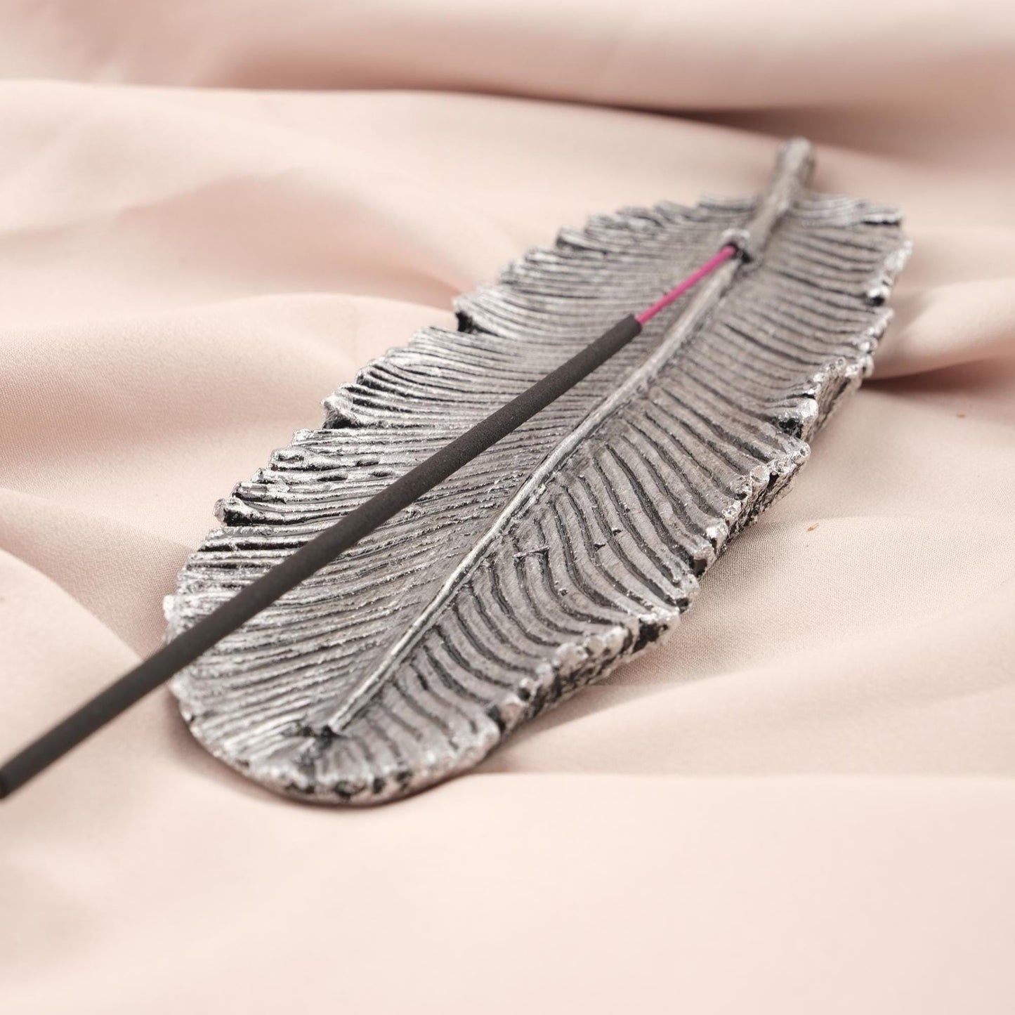 Silver Feather Incense Stick Holder, Aromatherapy Accessories for Meditation Lovers, Unique Yoga Gift | Smoke Lid & Incense Stick Burner