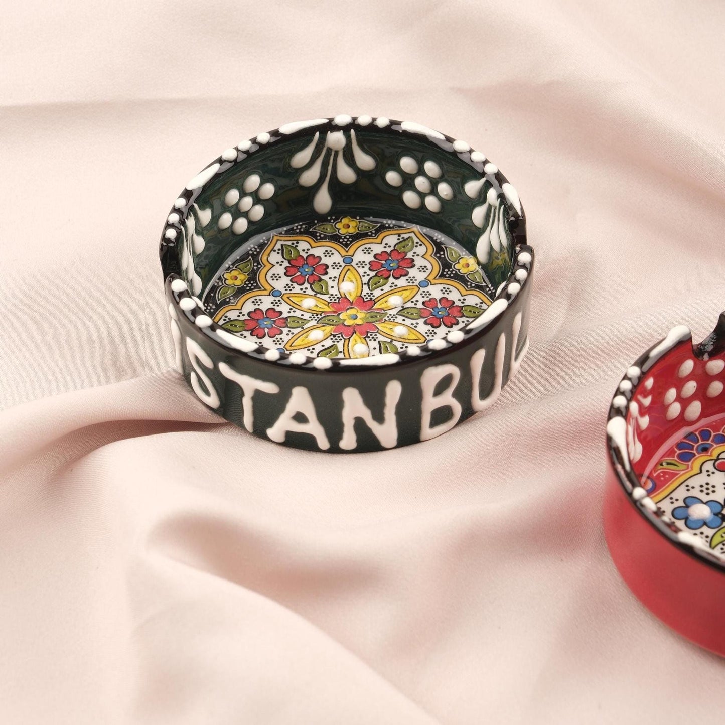 Buy1 Get1 | Handmade, Antique Looking Vintage Style Ashtray in Black & Dark Red