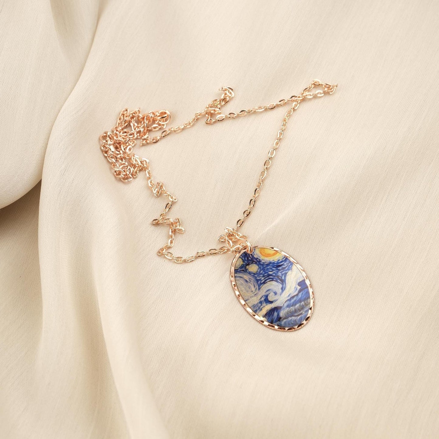 Vincent van Gogh "The Starry Night" Necklace in Pure Copper, Artistic Pendant &| Handmade Antique Looking Vintage Style Gift, Art Lovers