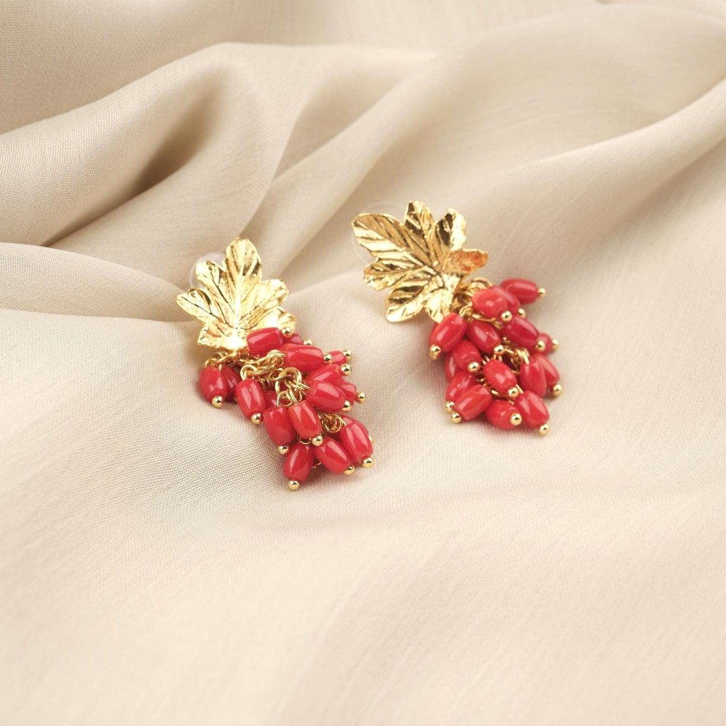 Handmade Genuine Coral Grape Earrings , October Birthstone, Exotic Nature Inspired Studs, Elegant And Artistic Statement Jewelry Design Gift
