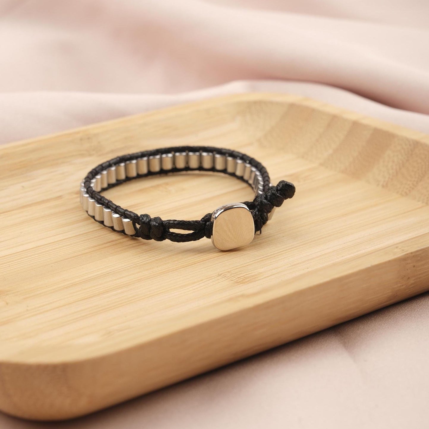 Stone of Grounding, Hematite & Leather Bracelet for Men, Dark Grey Crystal Bracelet Gift, Minimalist Wristband, 21cm / 8.26in