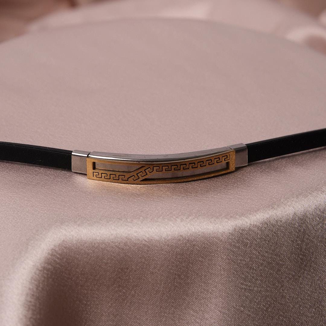 Gold Detailed Geometric Silver Bracelet – 22 cm – Modern Men Jewerly Design, Masculine | Perfect Accessory Gift for Everyday Wear