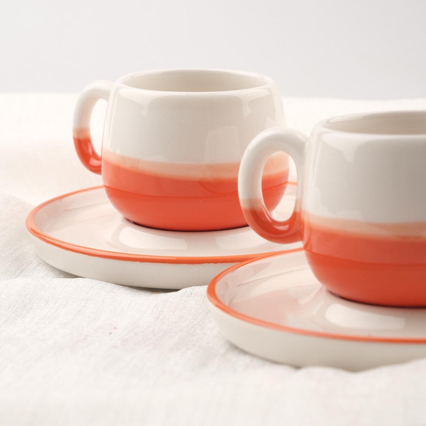 Buy1 Get1 Espresso Cup With Plate Set | 4 Pcs Orange & Unique Ceramic Espresso Coffee Gift Set | 6x6x5cm , Authentic Gift for Coffee Lovers