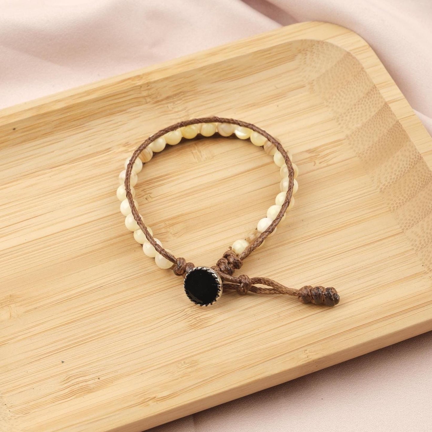 Stone of Warmth, Yellow Jasper & Hematite Beaded Leather Bracelet for Men, Cream Crystal Wristband Gift, Earthy Boho Jewelry, 21cm / 8.26in