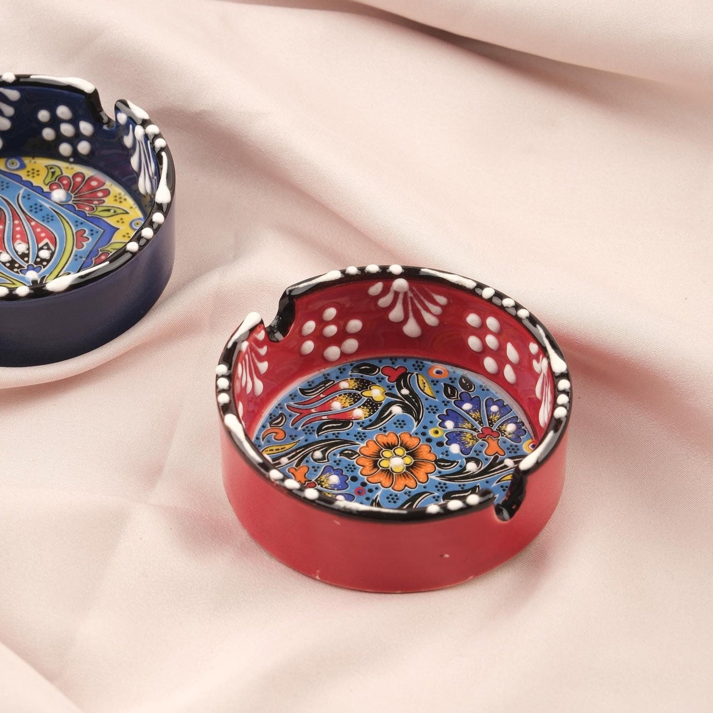 Buy1 Get1 Antique Ashtray in Red and Navy Blue, Authentic & Vintage Smoking Accessories, Art Deco Ash Tray, Cigarette Lid Gift for Smokers
