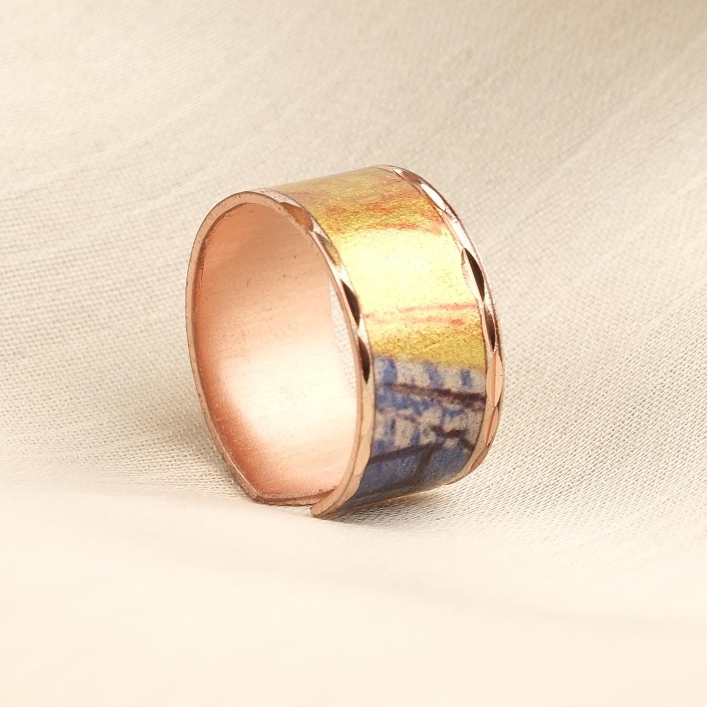 Vincent van Gogh “Café Terrace at Night” Ring in Pure Copper, Adjustable Artistic Design | Handmade Antique Looking Vintage Style Hers Gift