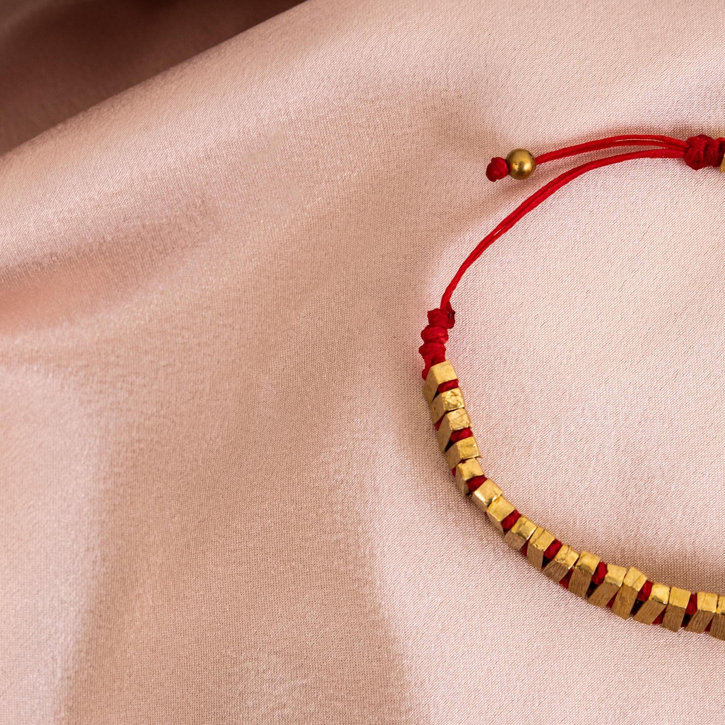 Geometric Bronze Bracelet for Men, Red Cord with Adjustable Fit, Meditation Jewelry for Modern Style and Confidence, Spiritual Gift for Him