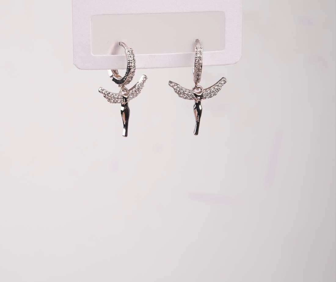 Silver Fairy Angel Hoop Earrings, Minimal And Spiritual Design For Dreamers, Ethereal Everyday Jewelry Made In Brass