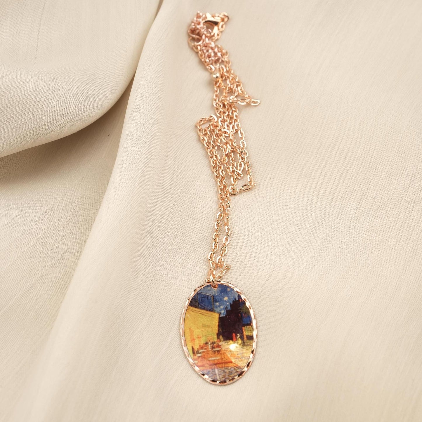 Vincent van Gogh "Café Terrace at Night" Necklace in Pure Copper, Artistic Pendant, Handmade Antique Looking Vintage Style Gift, Artistic