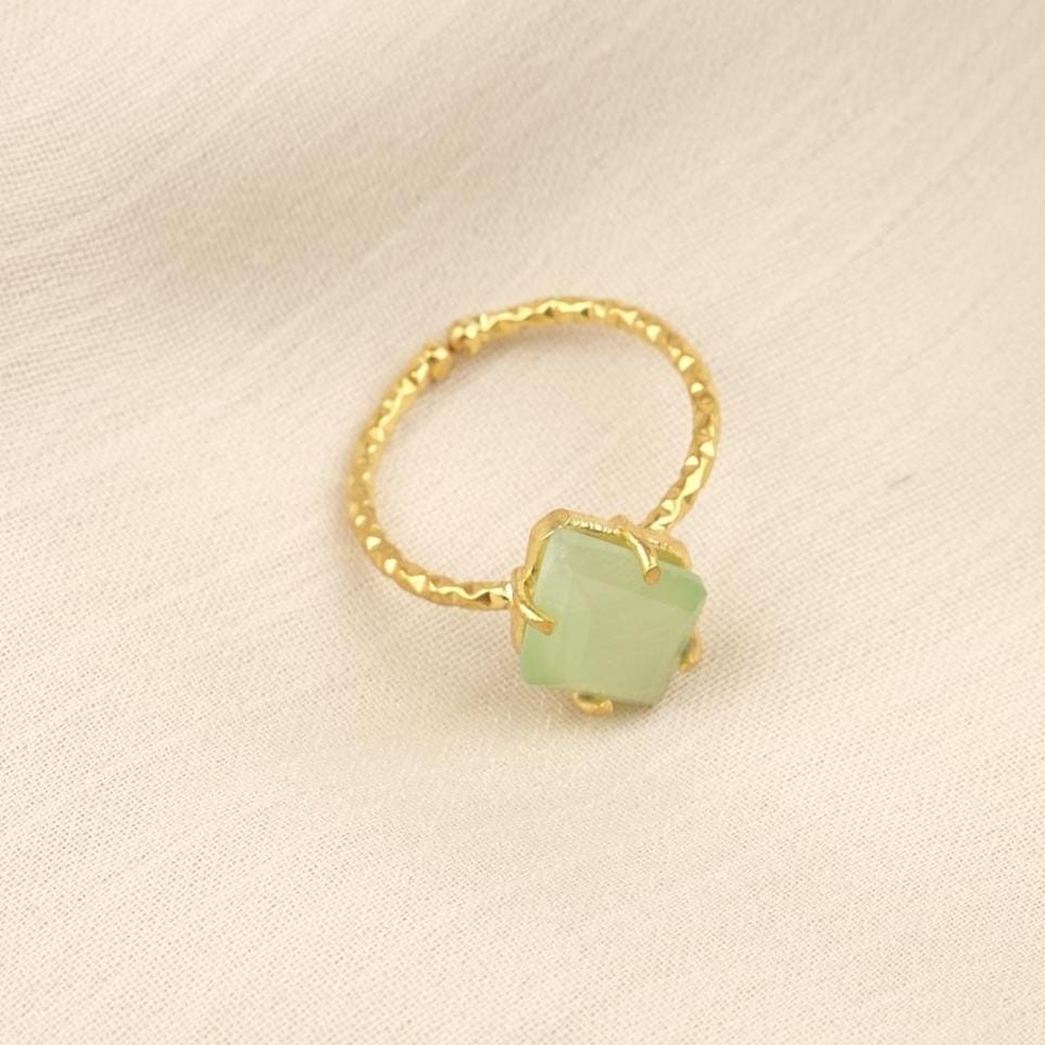 Handmade Diamond Ring, Drop Style Antique Looking And Vintage Style Gold Plated Adjustable , Green Gemstone Elegant Artisan Crafted Ring