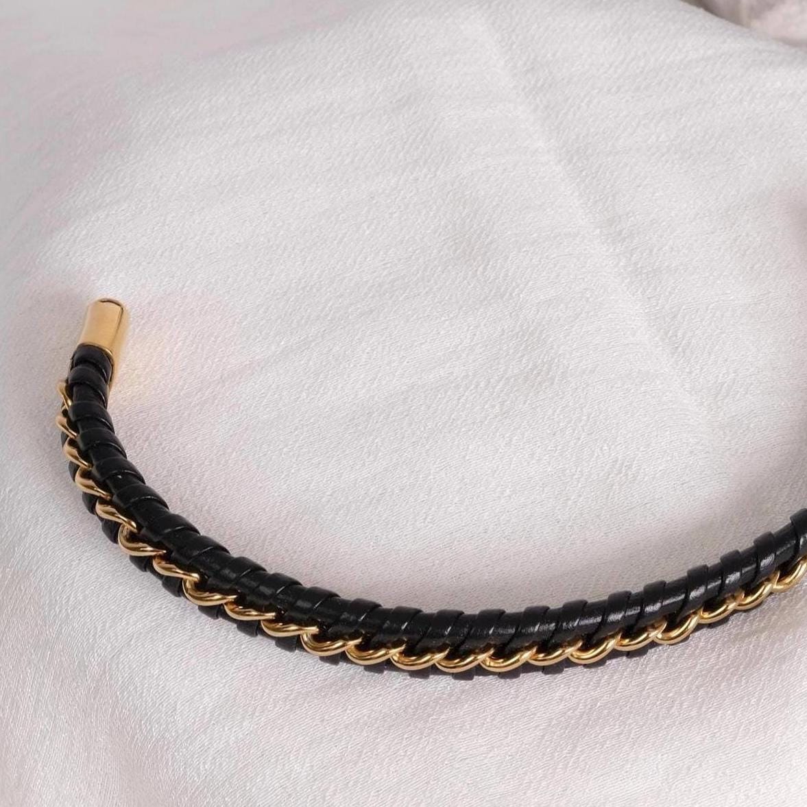 Black and Gold Men’s Bracelet, Genuine Leather, Gold Steel Plated, 22cm, Bold and Durable, Statement Jewelry for Him