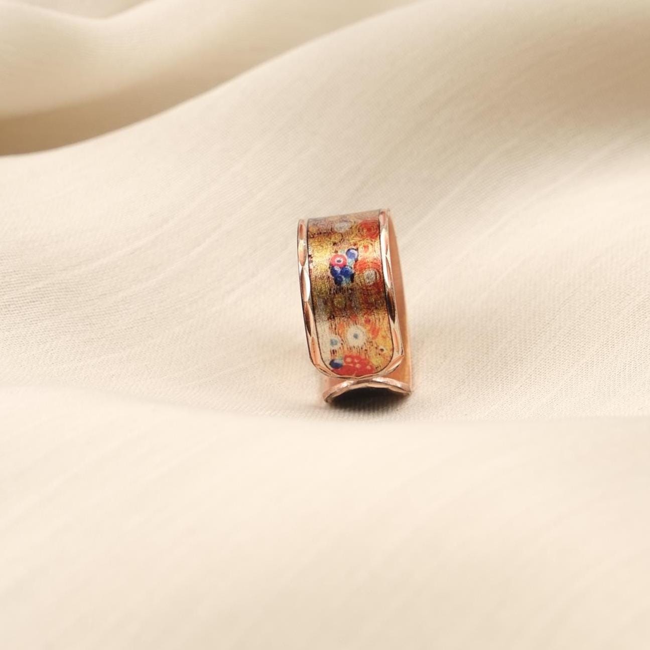 Gustav Klimt "The Kiss" Ring in Pure Copper, Artistic Adjustable Band | Handmade Antique Looking Vintage Style Jewelry Gift for Art Lovers
