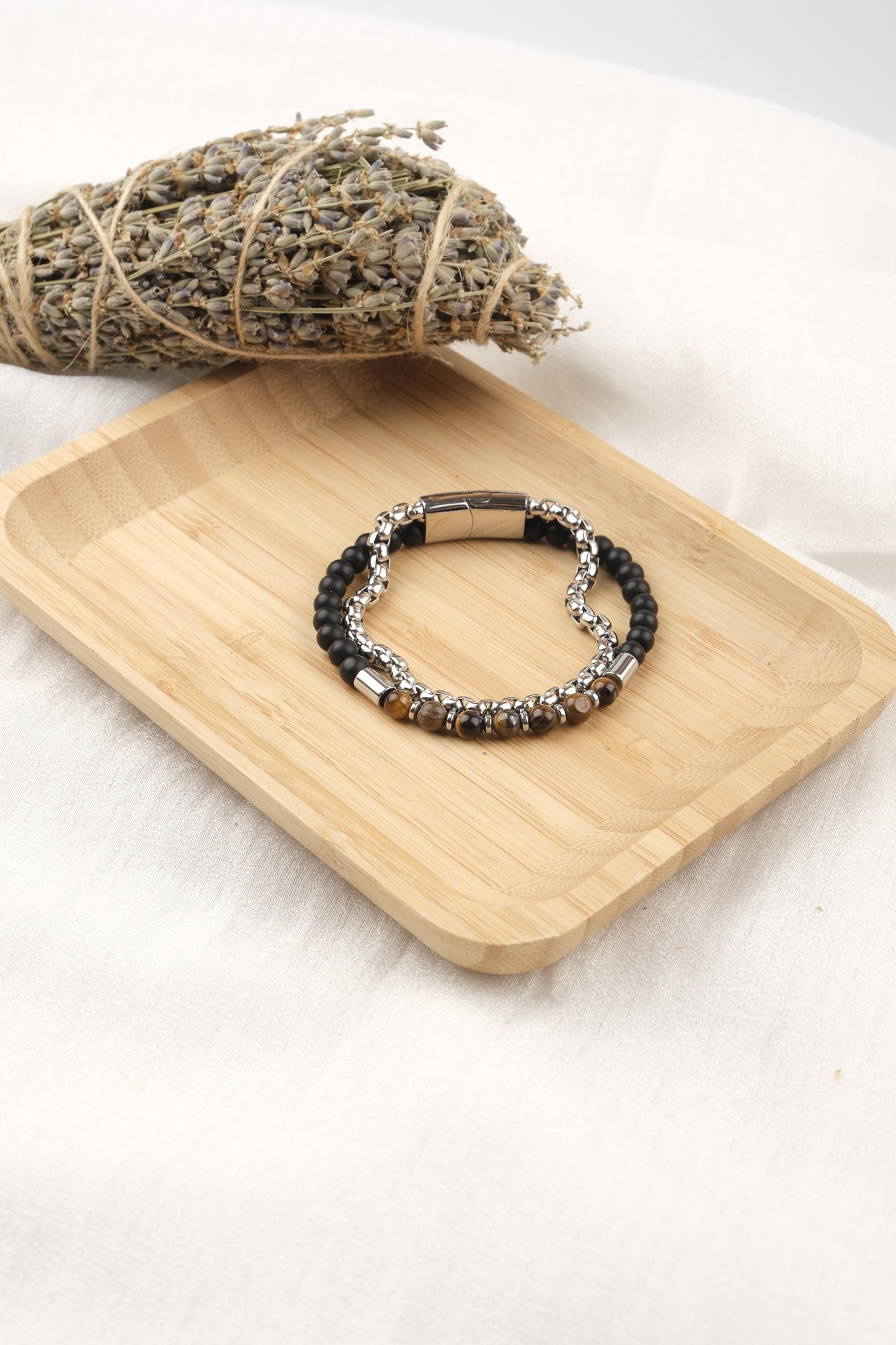 Stones of Strength and Focus, Tiger Eye and Hematite Leather Bracelet for Men, Crystal Bracelet Gift for Him or Boyfriend
