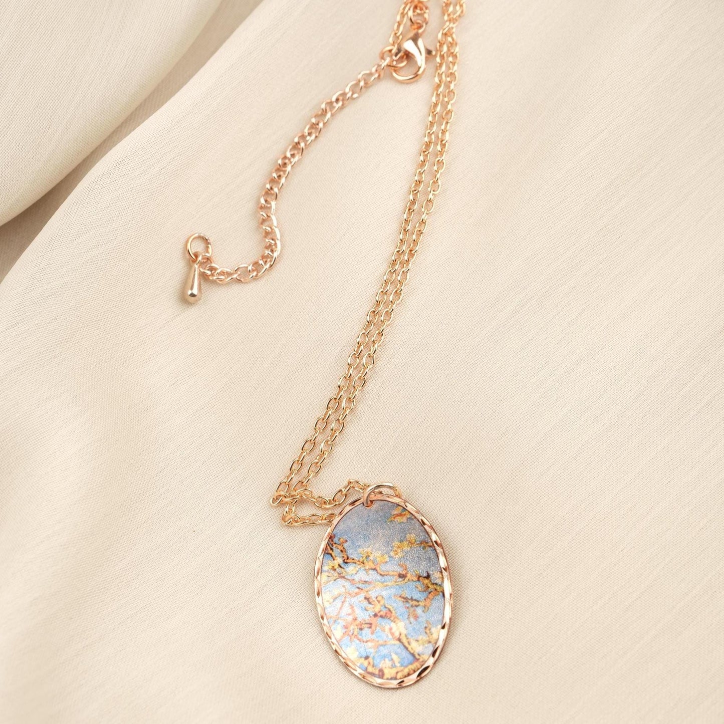 Vincent van Gogh "Almond Blossoms" Necklace in Pure Copper, Artistic Pendant & Adjustable Chain, Handmade Antique Looking Vintage Style Gift