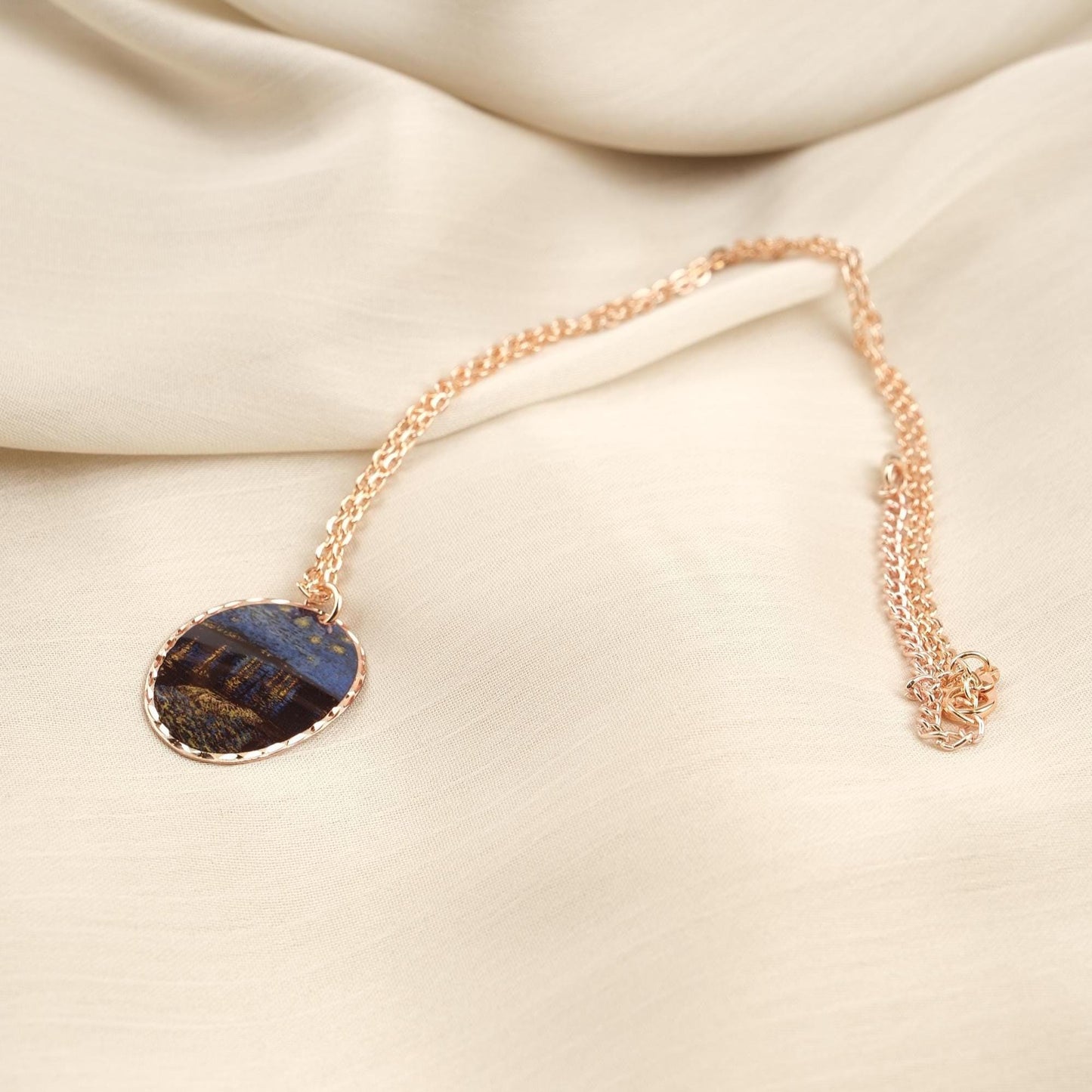 Vincent van Gogh "Starry Night Over the Rhône" Necklace in Pure Copper, Artistic Pendant | Handmade Antique Looking Vintage Style Gift