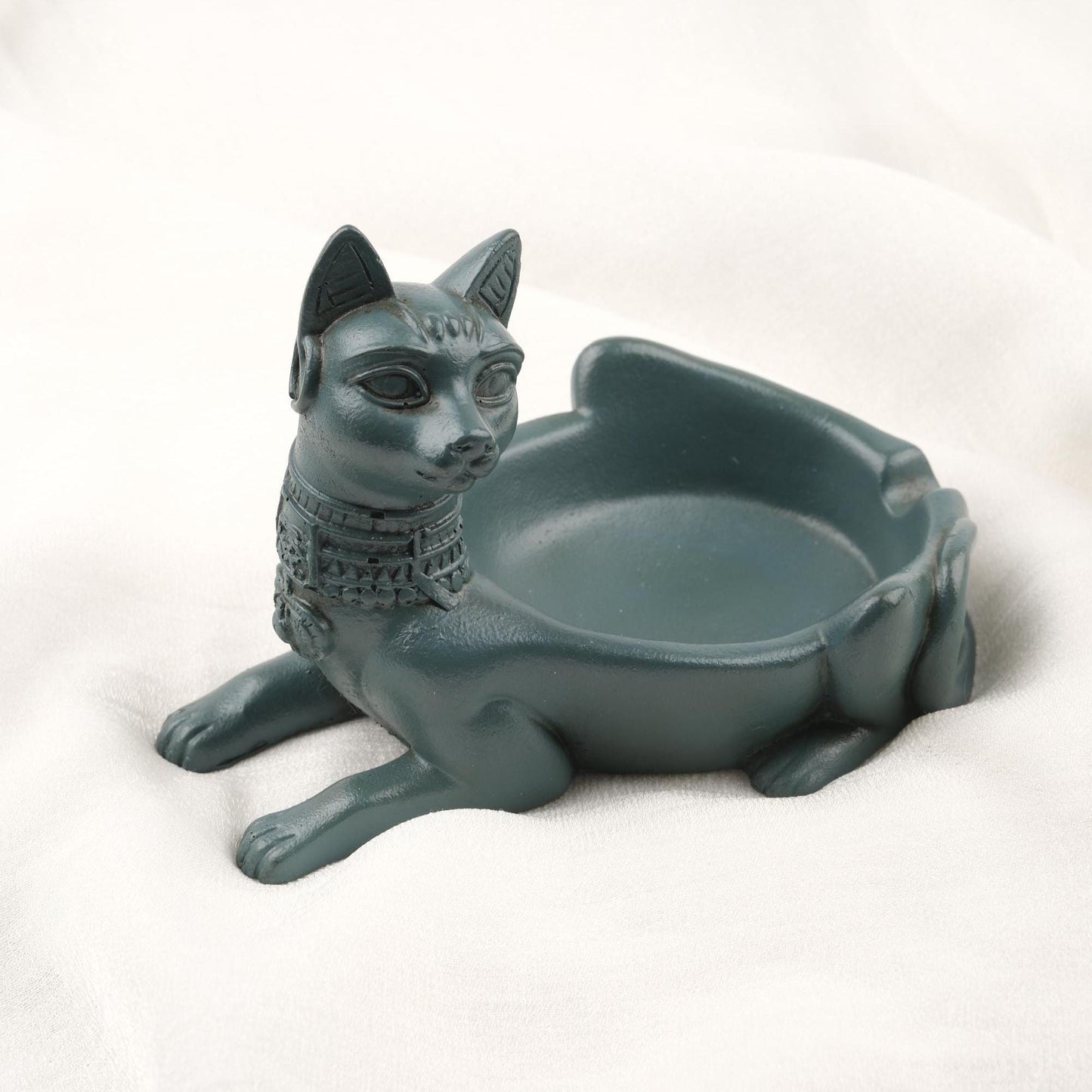 Gray & Light Green Sphinx Cat Ashtray, Ancient Egyptian Style Unique Vintage Ashtray Lid Gift – 14x10cm Handmade HEAVY ITEM 1LBS