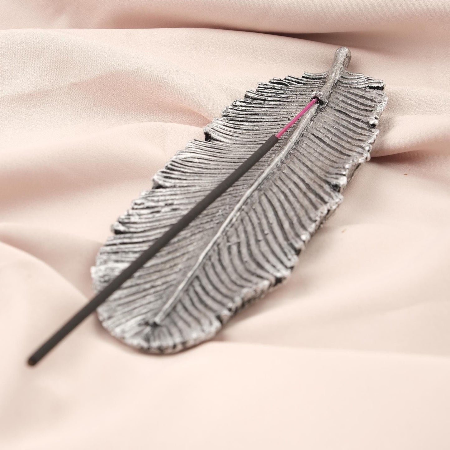 Silver Feather Incense Stick Holder, Aromatherapy Accessories for Meditation Lovers, Unique Yoga Gift | Smoke Lid & Incense Stick Burner