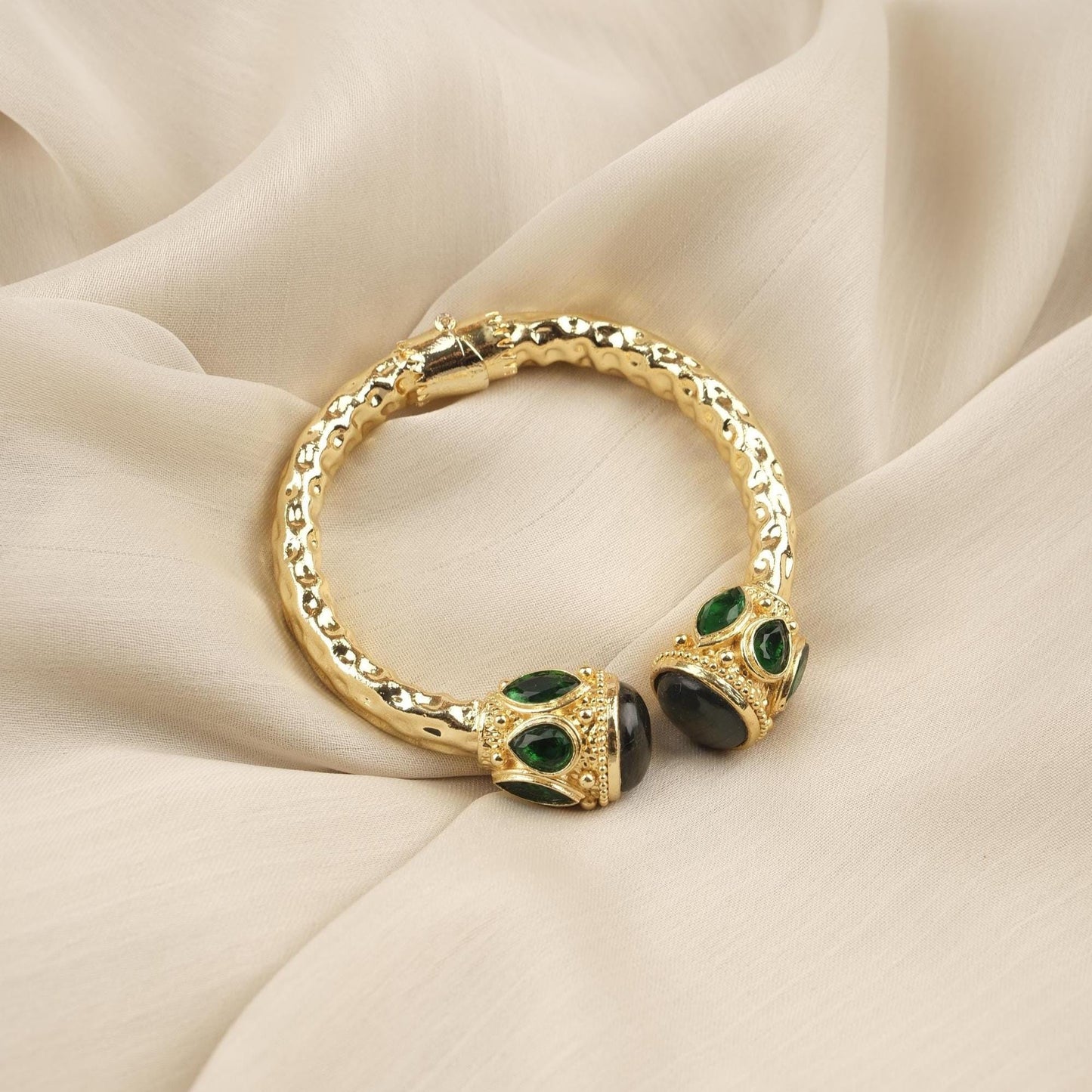 Stone of Leadership & Protection Handmade Historical Malachite Bangle, Antique Looking and Vintage Style Gold Plated Statement Bracelet Gift