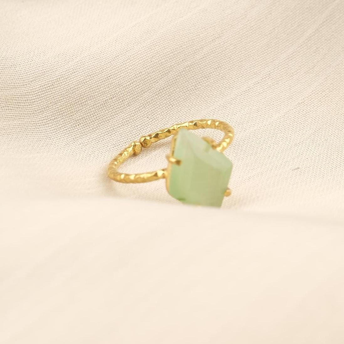 Handmade Diamond Ring, Drop Style Antique Looking And Vintage Style Gold Plated Adjustable , Green Gemstone Elegant Artisan Crafted Ring