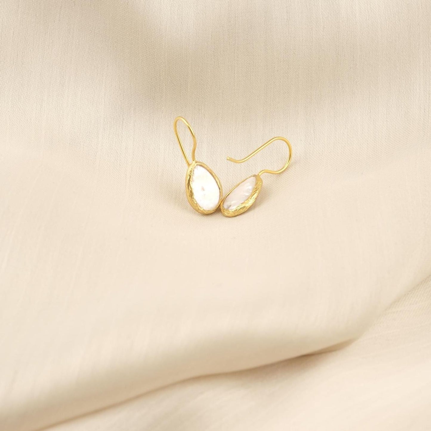 Handmade Classic Dangle Earrings with Genuine Freshwater Pearl, Gold Plated Teardrop Frame, Elegant Minimalist Everyday Jewelry Gift Idea