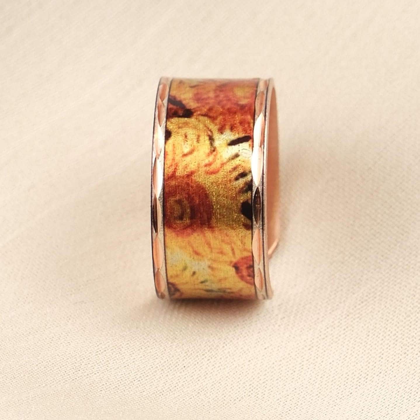 Vincent van Gogh “Vase with Fifteen Sunflowers” Ring in Pure Copper, Adjustable Artistic Design, Handmade Antique Looking Vintage Style Gift
