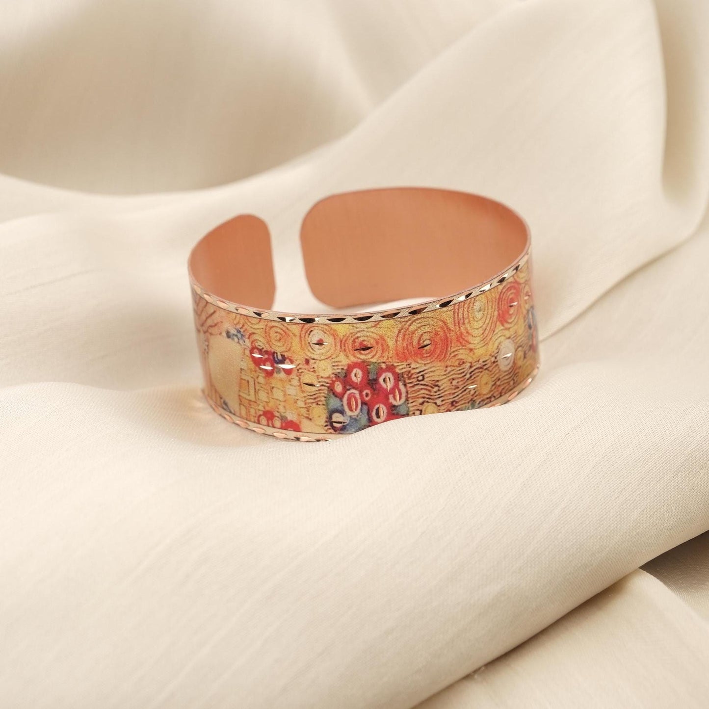Gustav Klimt "The Kiss" Bracelet in Pure Copper, Inspired by Artistic Handmade Adjustable Cuff | Antique Looking Vintage Style Gift for Her