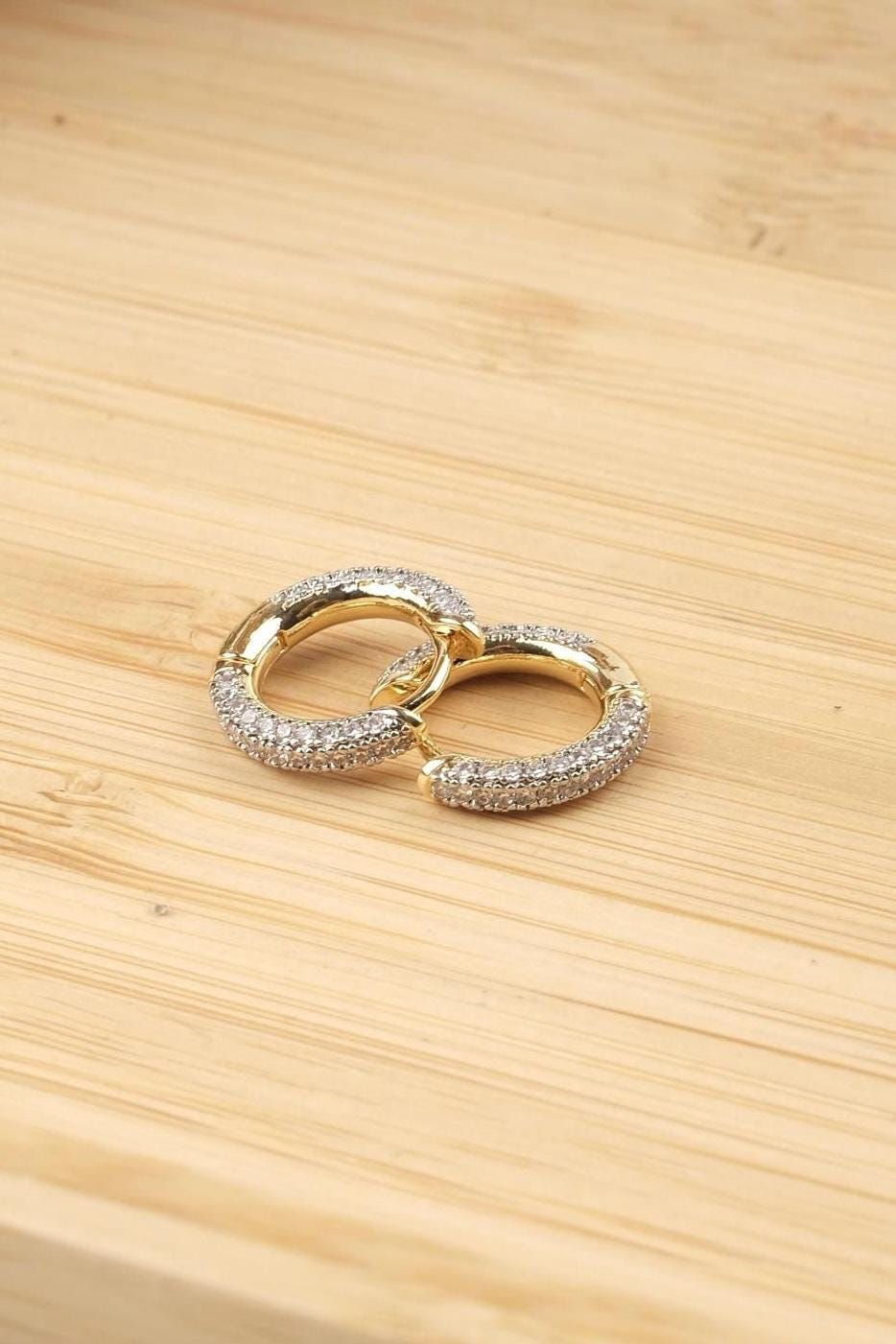 Baguette Cut and Minimalist Hoop Earrings Gold & Diamond Hypoallergenic Lightweight Sparkling Everyday Jewelry Gift for Women