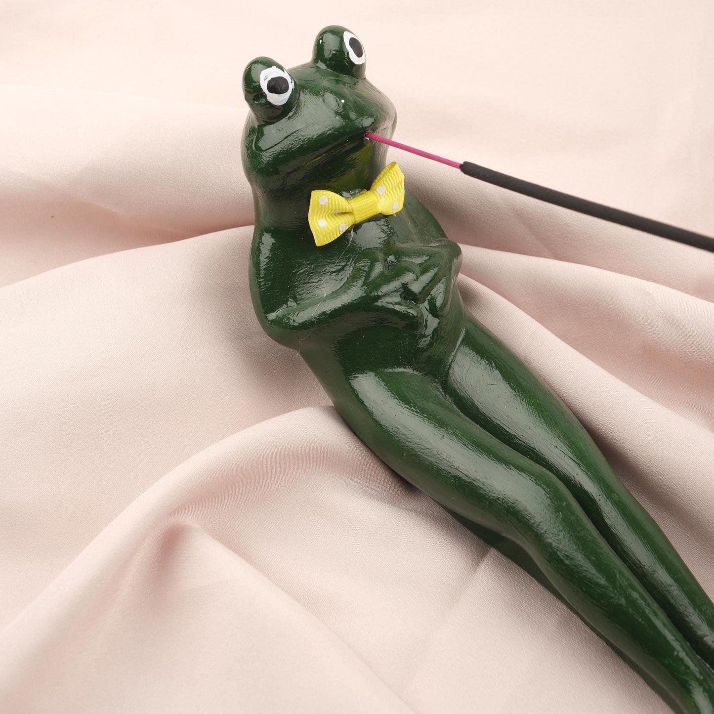 Exotic Green Resting Frog Incense Stick Holder, Unique Meditation Accessories | Authentic Decor, Free Incense Stick Included