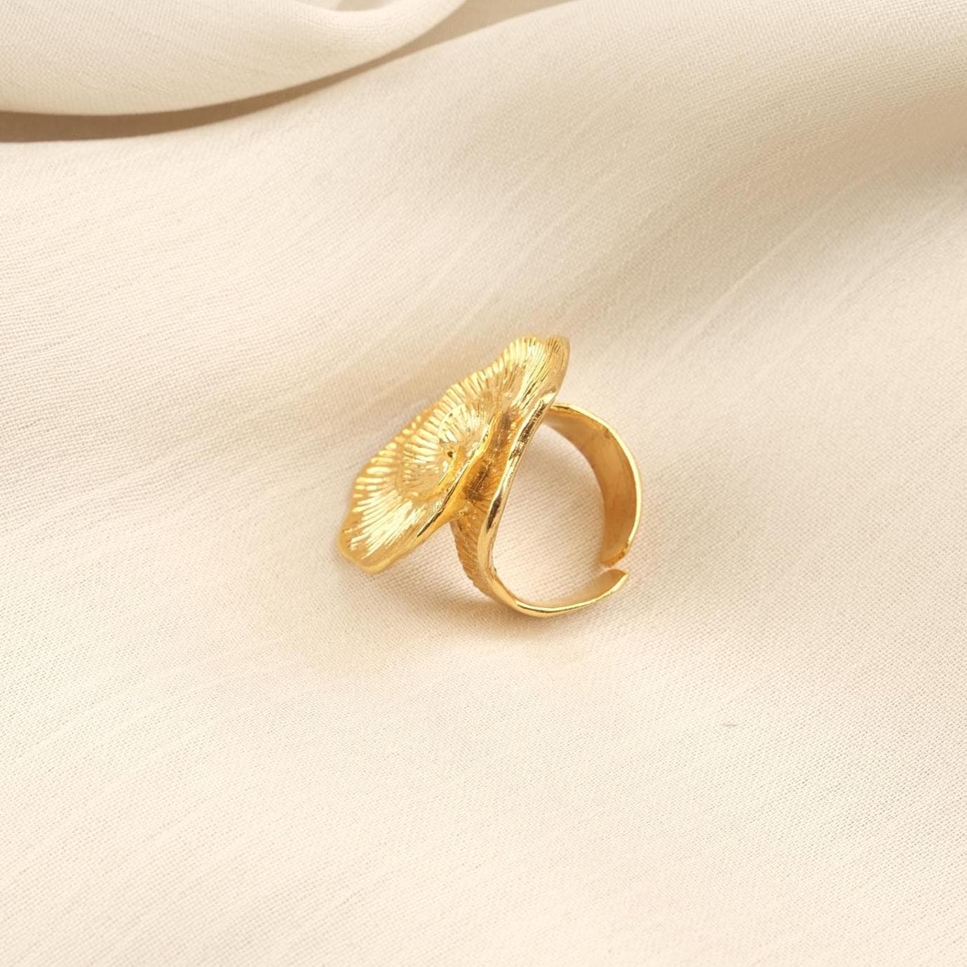Feel the Movement, Handmade Spiral Bloom Ring, Vintage Style Floral Design, Antique Looking Textured Petal Statement Band | Gold Plated Gift