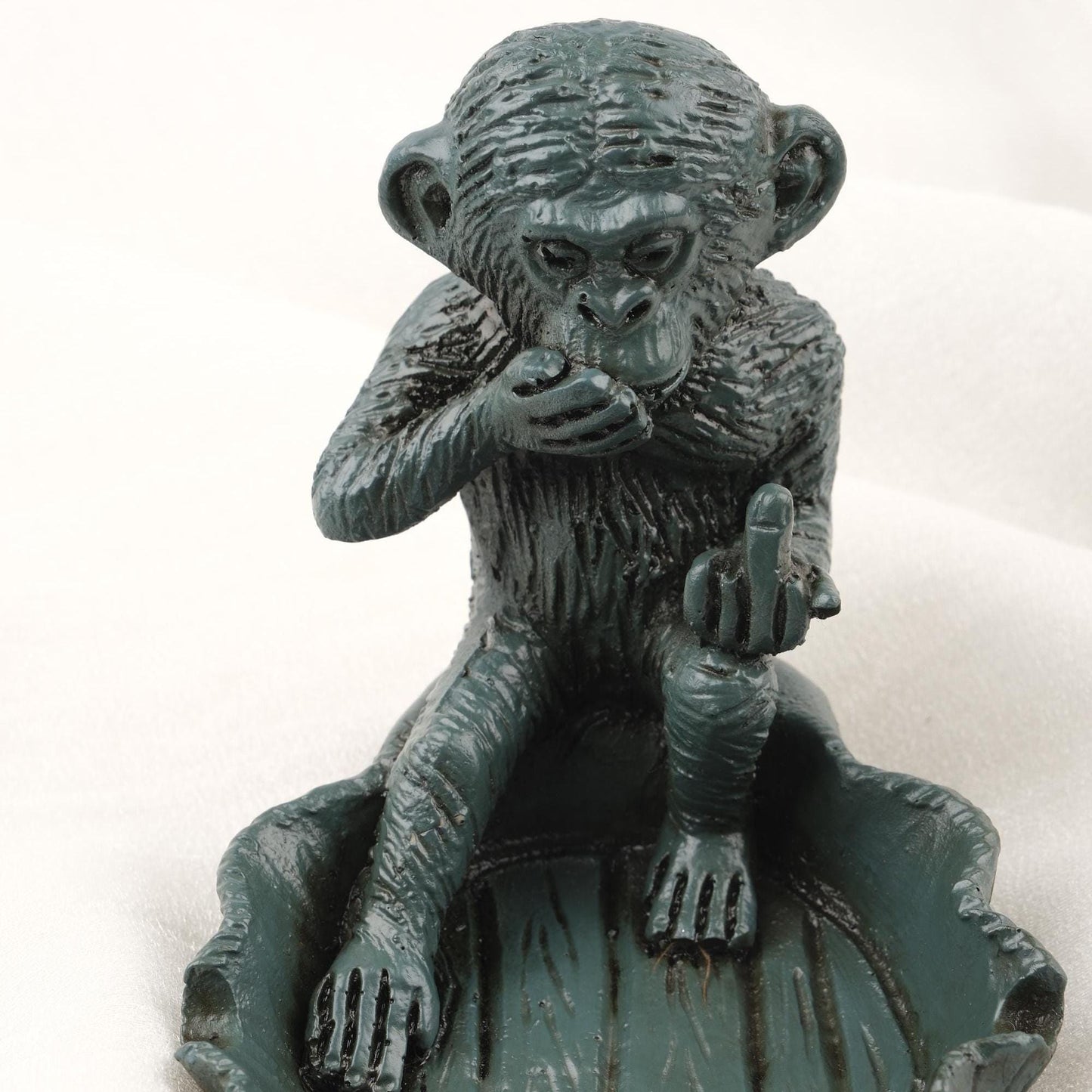 Dark Green Big Middle Finger Monkey Ashtray Funky Outdoor Smoking Accessories Gift, Mythic Ashtray Lid – 9x11cm Handmade HEAVY ITEM 1LBS