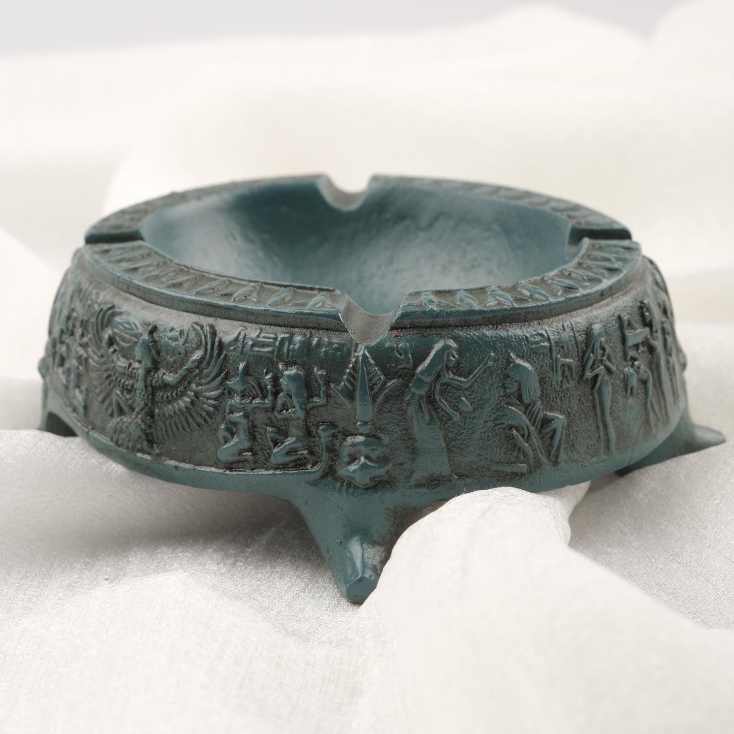 Gray Egyptian Art Ashtray, Authentic Decoration for Smokers, Cigarette Lid and Holder | Ancient Art Smoking Accessories WEIGHS 1LB