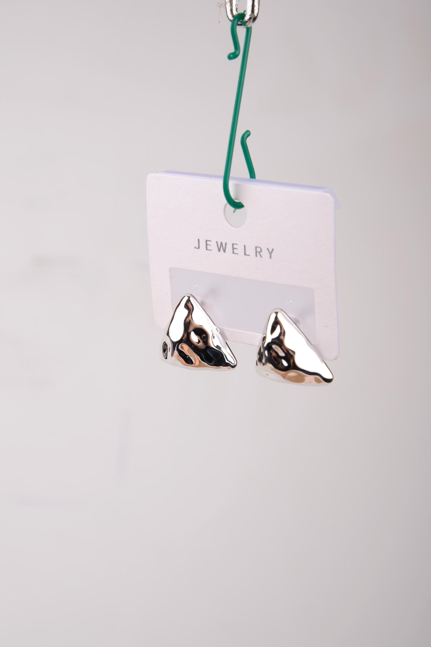 Silver Abstract Pyramid Hoop Earrings, Bold Geometric Jewelry For Women, Modern Hypoallergenic Style In Brass