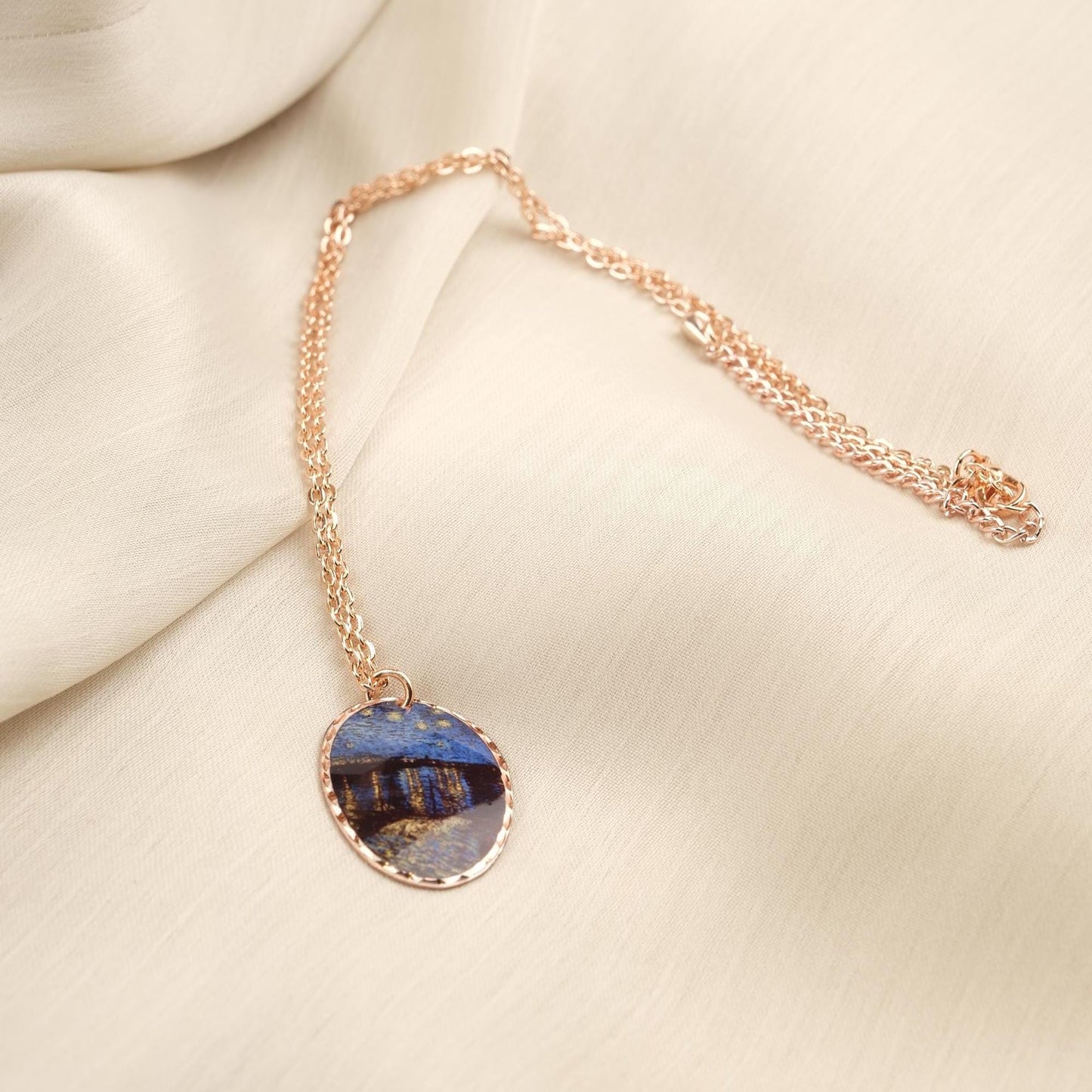 Vincent van Gogh "Starry Night Over the Rhône" Necklace in Pure Copper, Artistic Pendant | Handmade Antique Looking Vintage Style Gift
