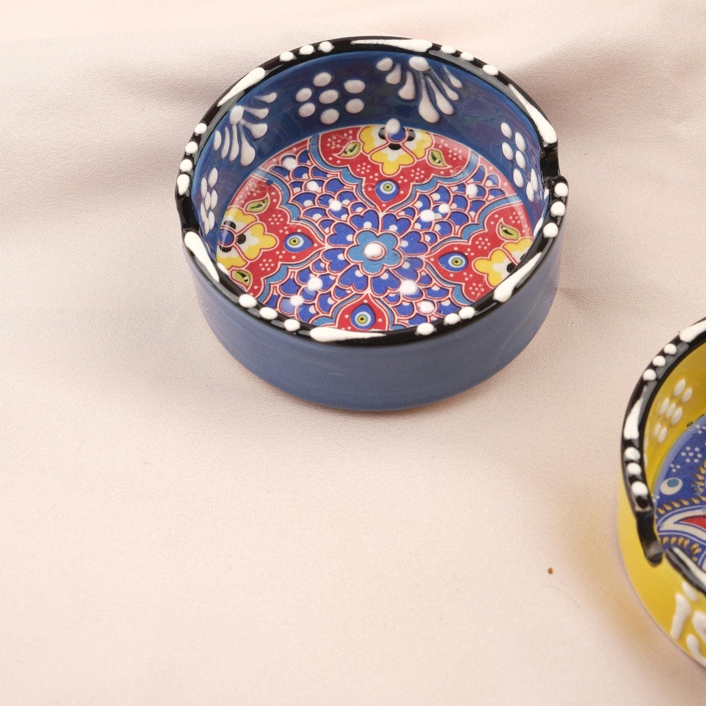Buy1 Get1 | Handmade, Antique Looking Vintage Style Ashtray in Light Green & Blue with Istanbul Writing