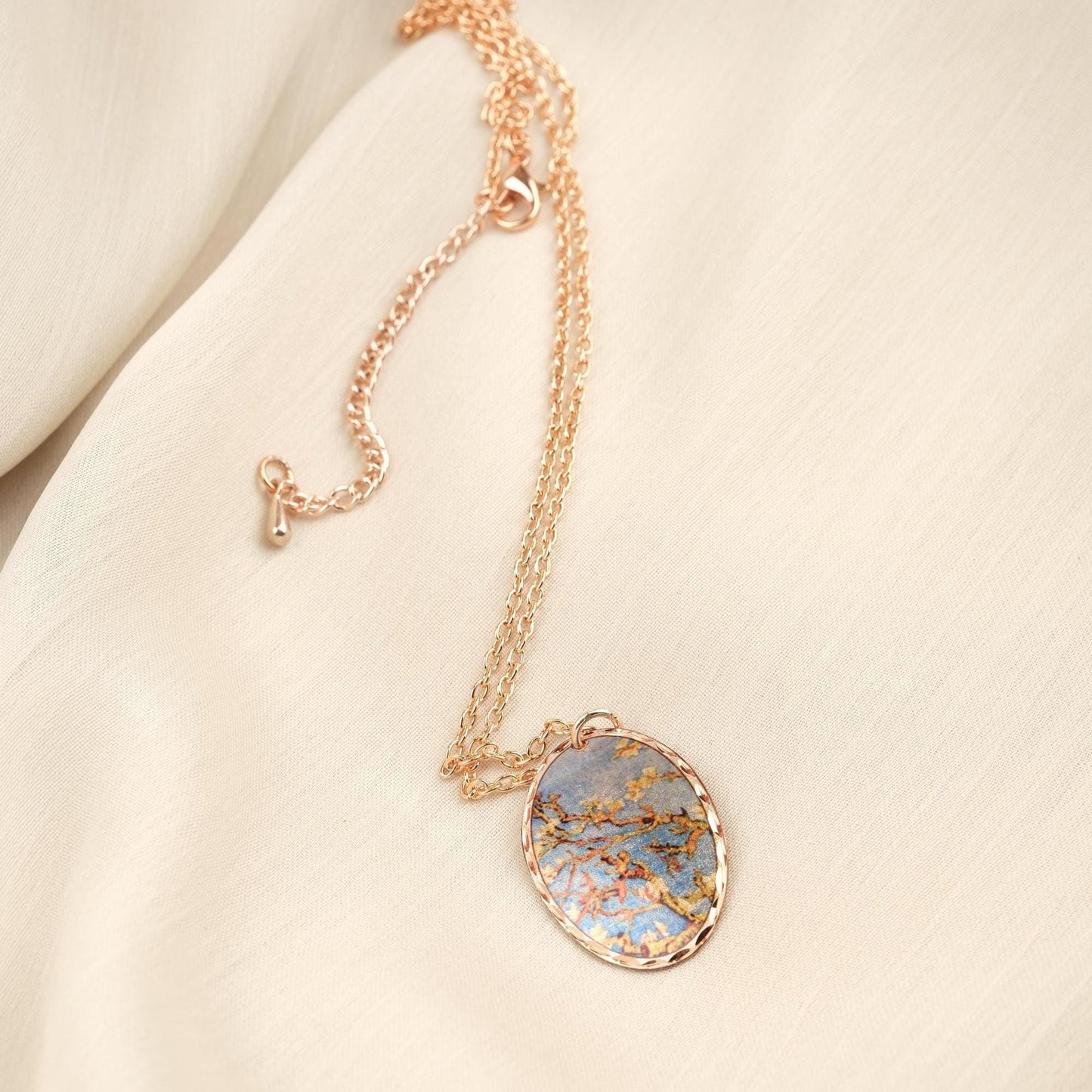 Vincent van Gogh "Almond Blossoms" Necklace in Pure Copper, Artistic Pendant & Adjustable Chain, Handmade Antique Looking Vintage Style Gift