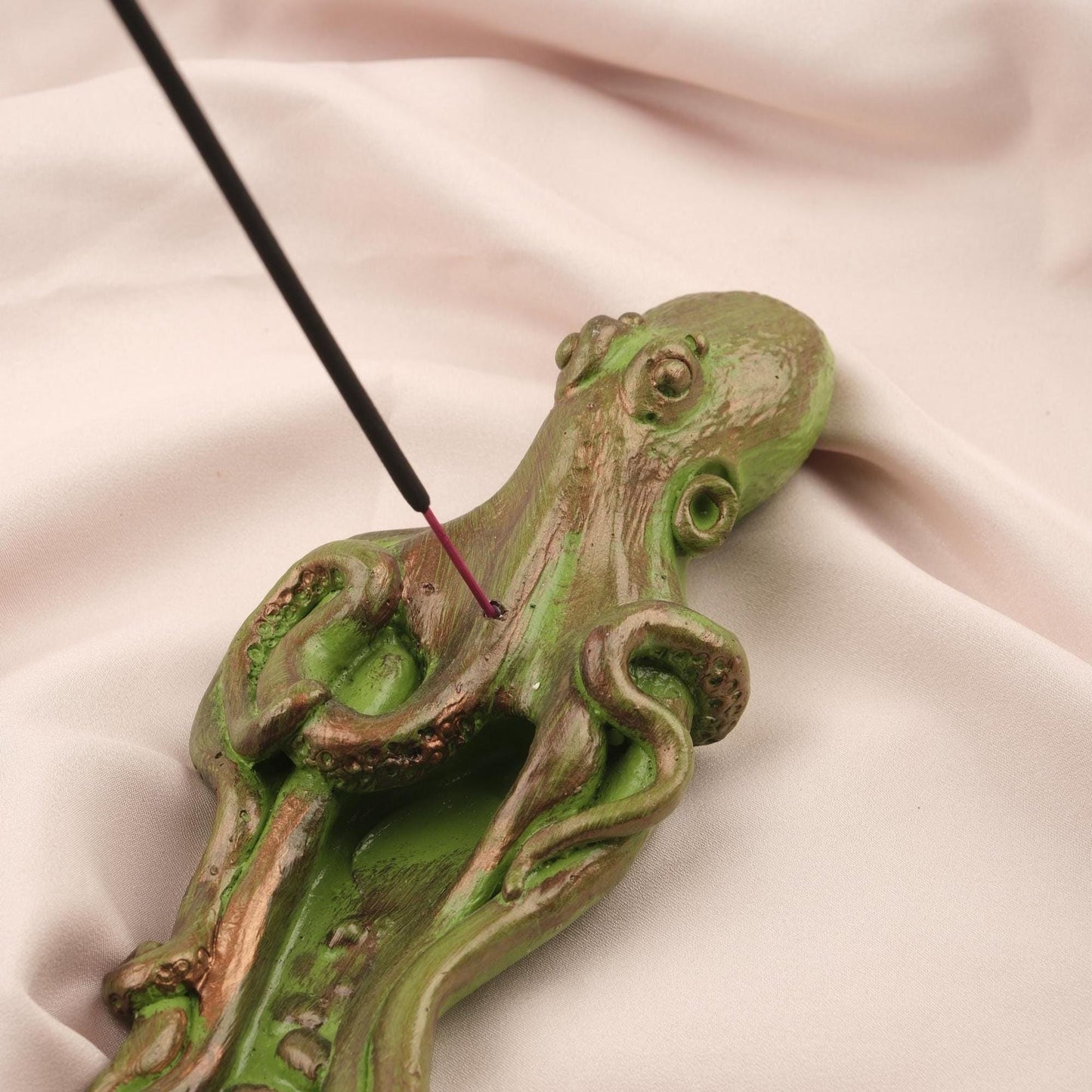 Green Octopus Incense Stick Holder with Ash Lid , 23 cm, 9 in | Unique Sea-Inspired Incense Burner for Meditation & Decor, Incense Burner