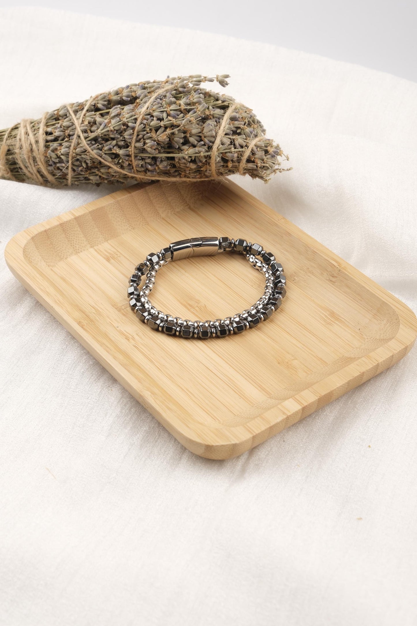 Silver Modern Masculinity, Black and Silver Hematite Bracelet for Men, Gemstone Wristband, Minimalist Gift for Him