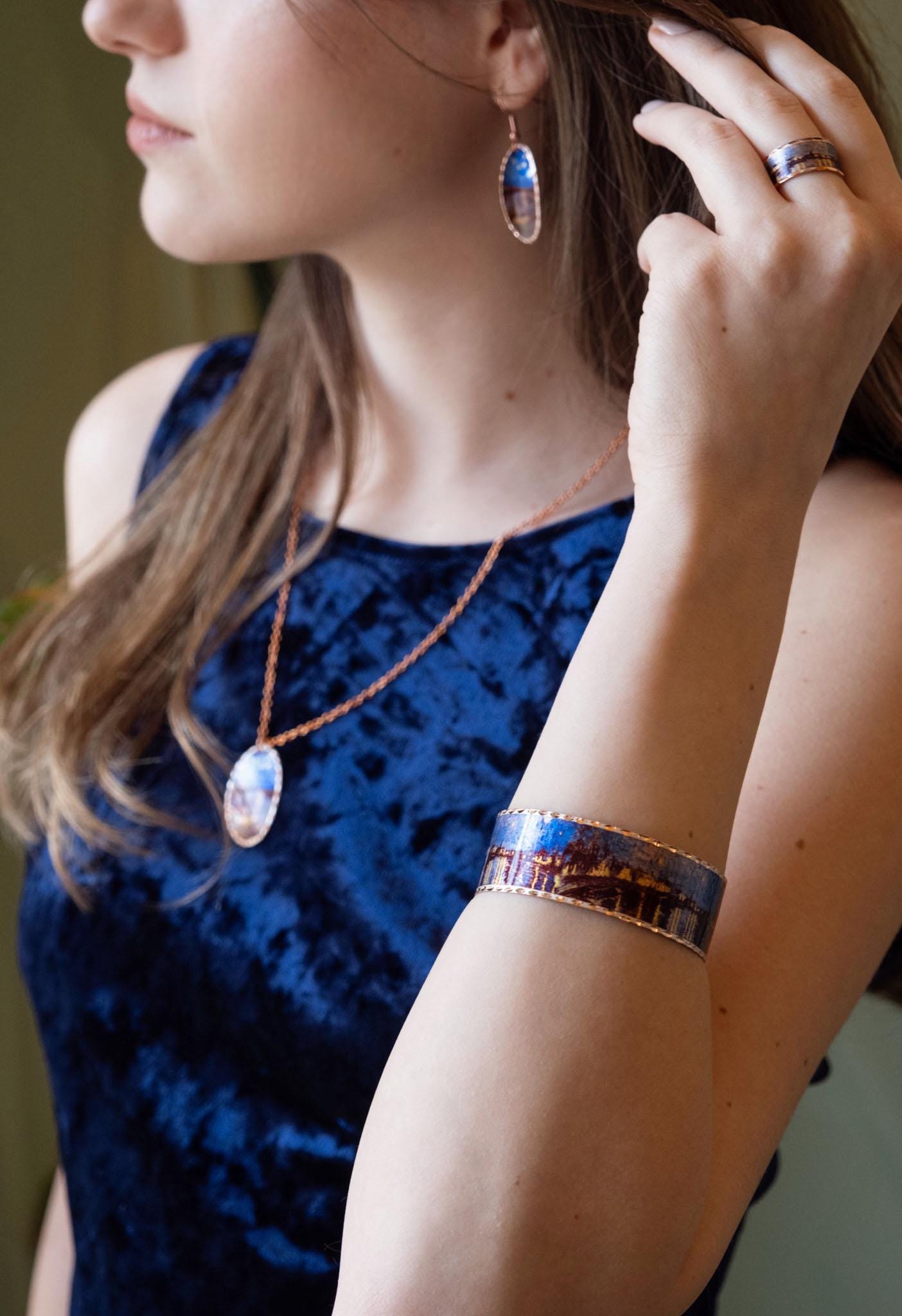 Vincent Van Gogh "Starry Night Over the Rhône" Bracelet, Pure Copper, Handmade Adjustable Artistic Cuff, Antique Looking Vintage Style Gift