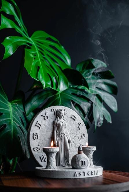 Handcrafted Asteria Incense Burner with Twin Candle Holders, Zodiac Concrete Design, Mystical Spiritual Decor for Meditation and Balance